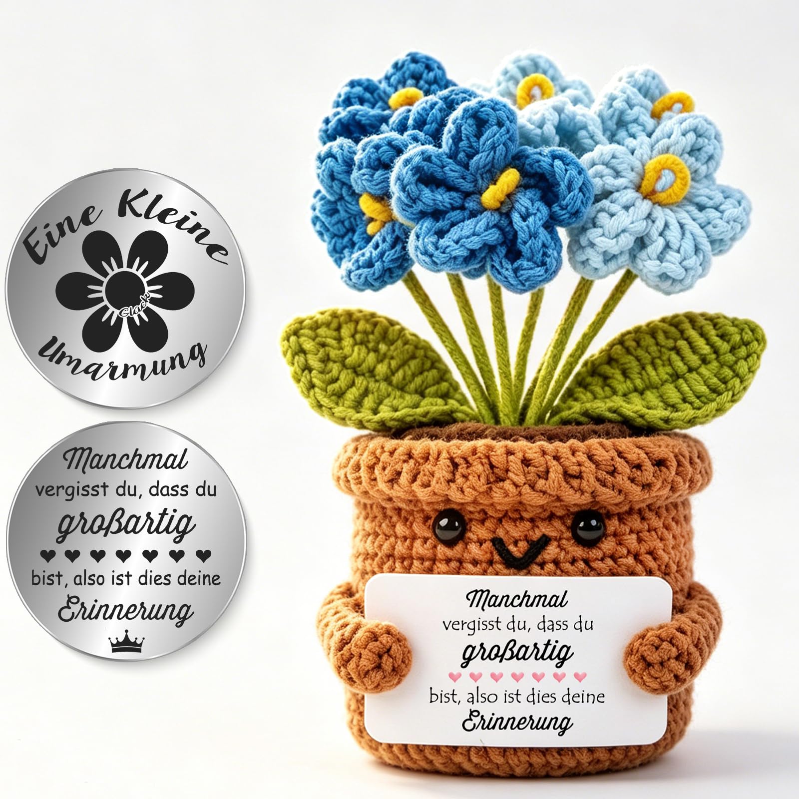 Tixlux Pocket Hug Positive Pflanze, Kreative Strickwolle Pflanze Puppe und Kleine Umarmung Glücksbringer, Mutmacher Geschenk, Gute Besserung Geschenk, Einschulung Geschenk