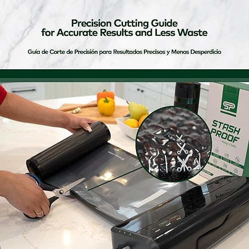 Miniatura 3 de Rollos de sellado al vacío de 11 pulgadas x 25 pies, paquete de 2 unidades (50 pies en total) (negro y transparente) de 5.5 mil, sin BPA de grado