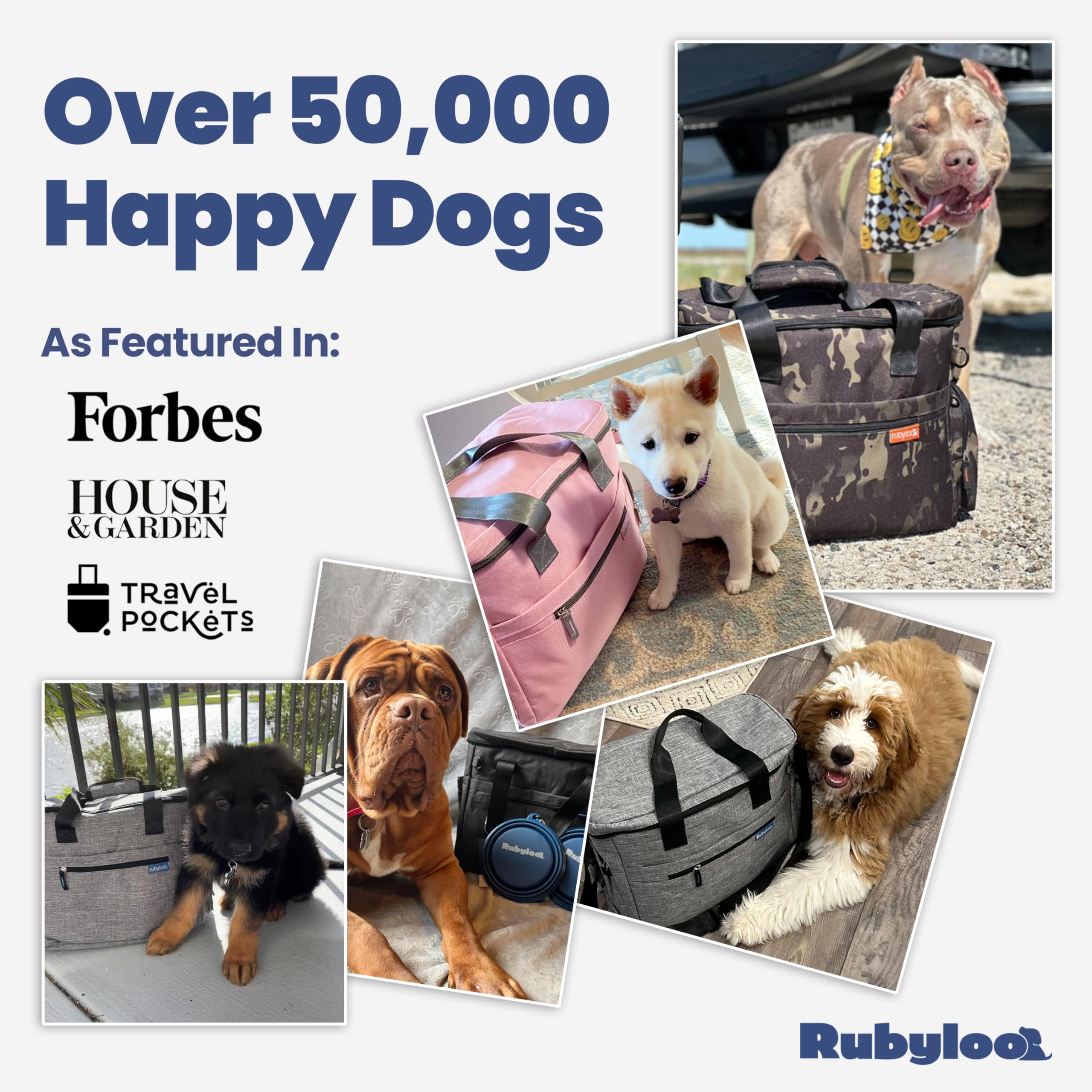 Rubyloo The Original Doggy Bag™ - Bolsa de viaje para perros para suministros - El mejor regalo para dueños de perros - Incluye 2 cuencos de viaje sin BPA y 2 recipientes de comida - Kit de viaje para