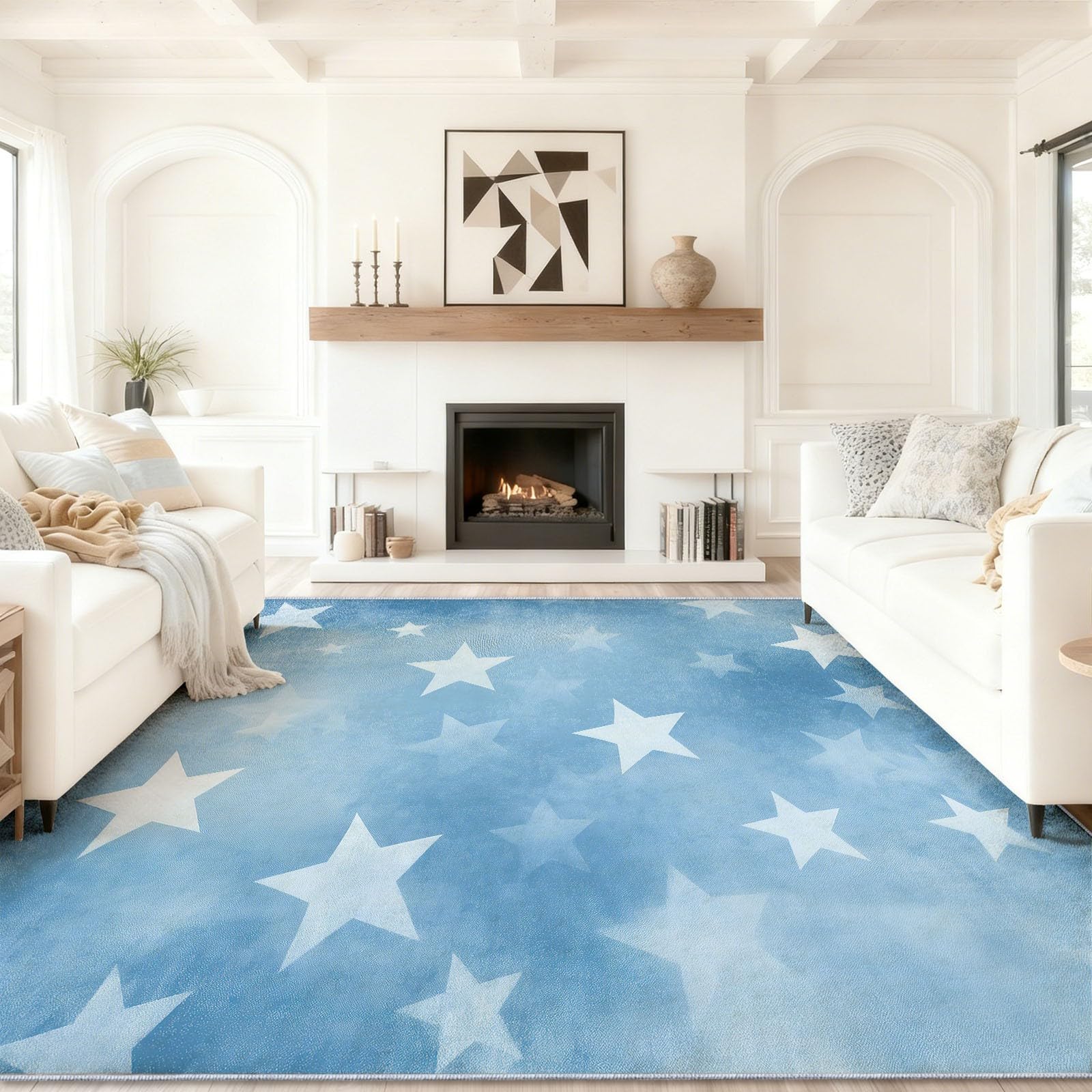 100x150cm rutschfest Teppich, Sterne Textur Drucken Kurzflor waschbar Teppich, Abstrakt Traumhaft Blau Teppiche Gegend für Schlafzimmer Wohnzimmer