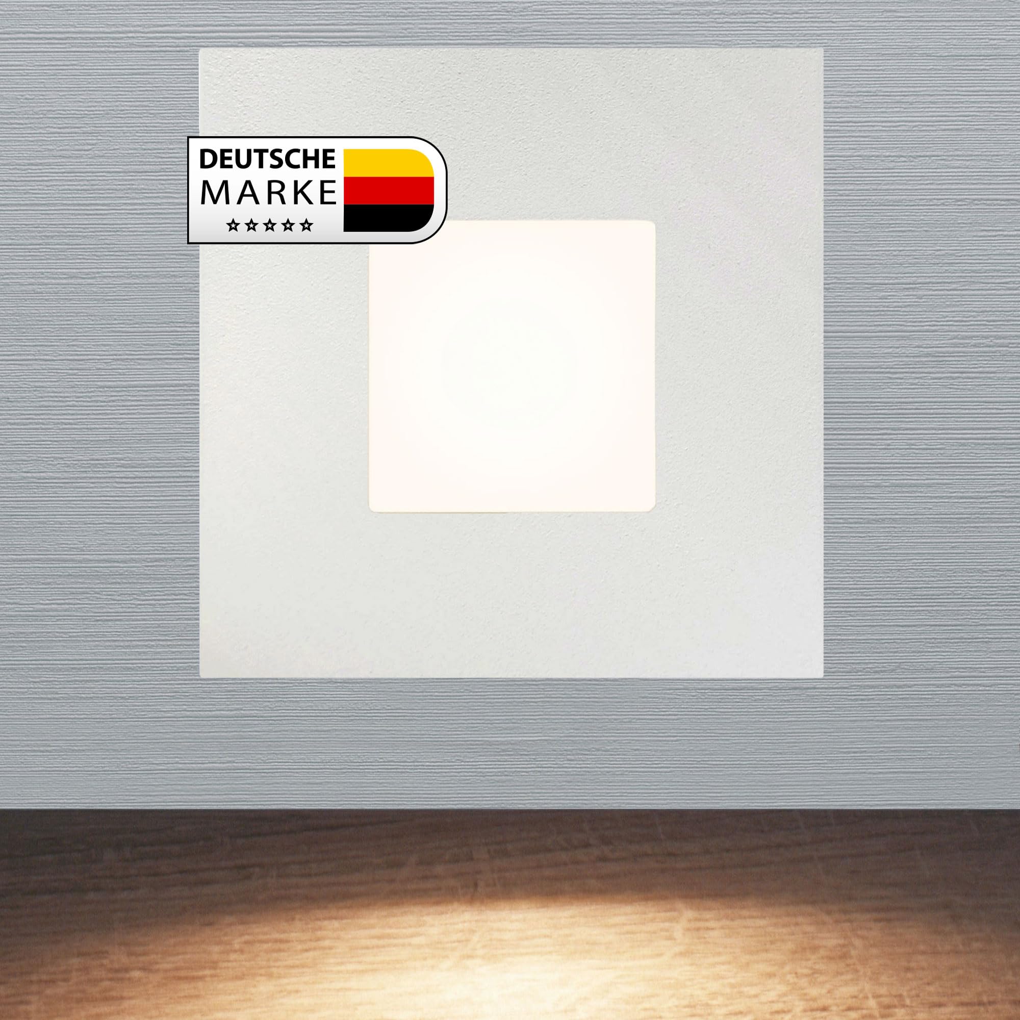 Maxkomfort LED Treppenbeleuchtung 230V – 0,5W 40lm Wandeinbauleuchte Eckig für 60mm Dose – Warmweiß (3000K) – Aluminium Stufenlicht für Flur – Stromsparendes Nachtlicht ohne Sensor – 6er Set Weiß