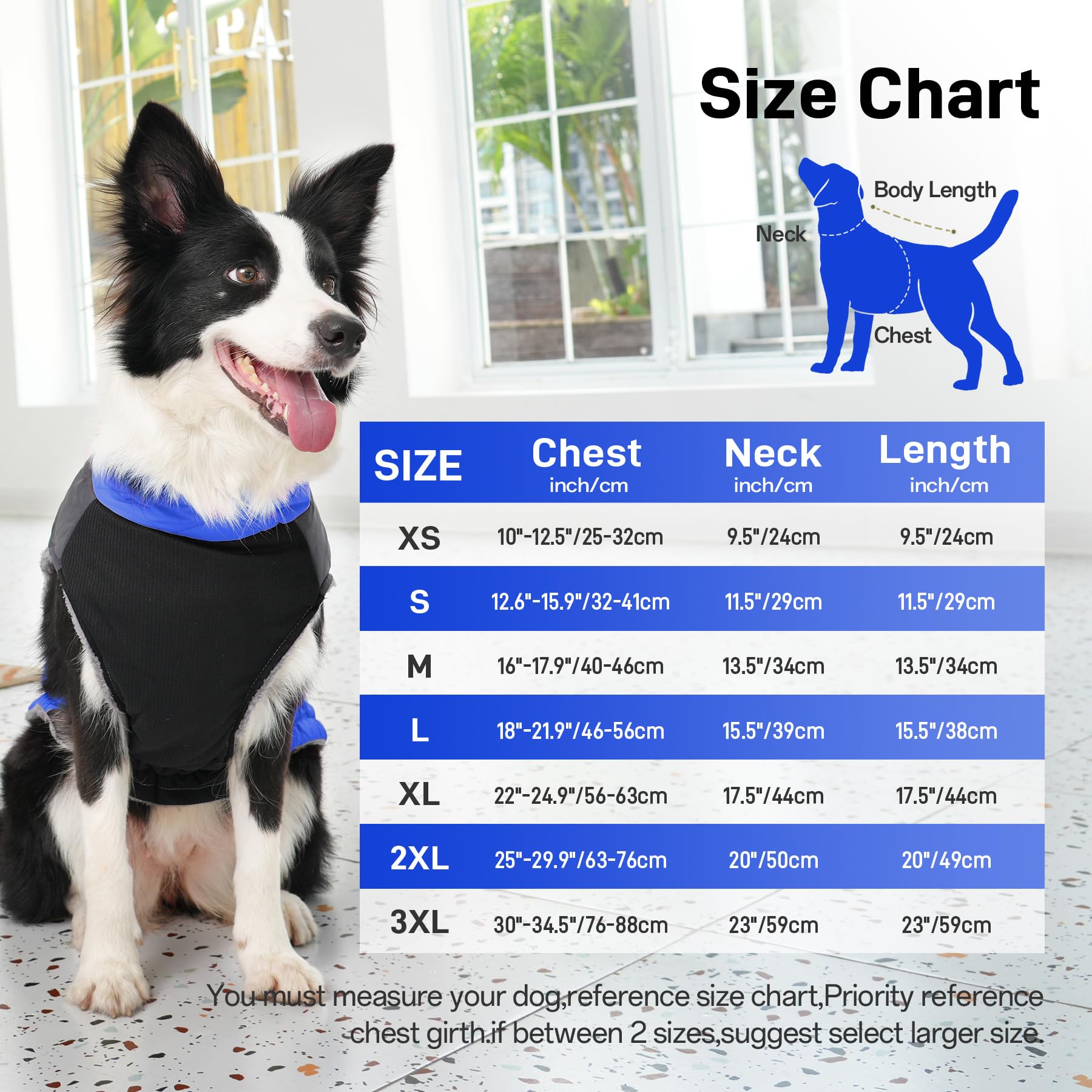 JoyDaog Warm Fleece Dog Outfits for Medium Dogs D-Rings Waterproof Puppy Jacket for Cold Winter Blue L, Large (Pack of 1) - Image 4