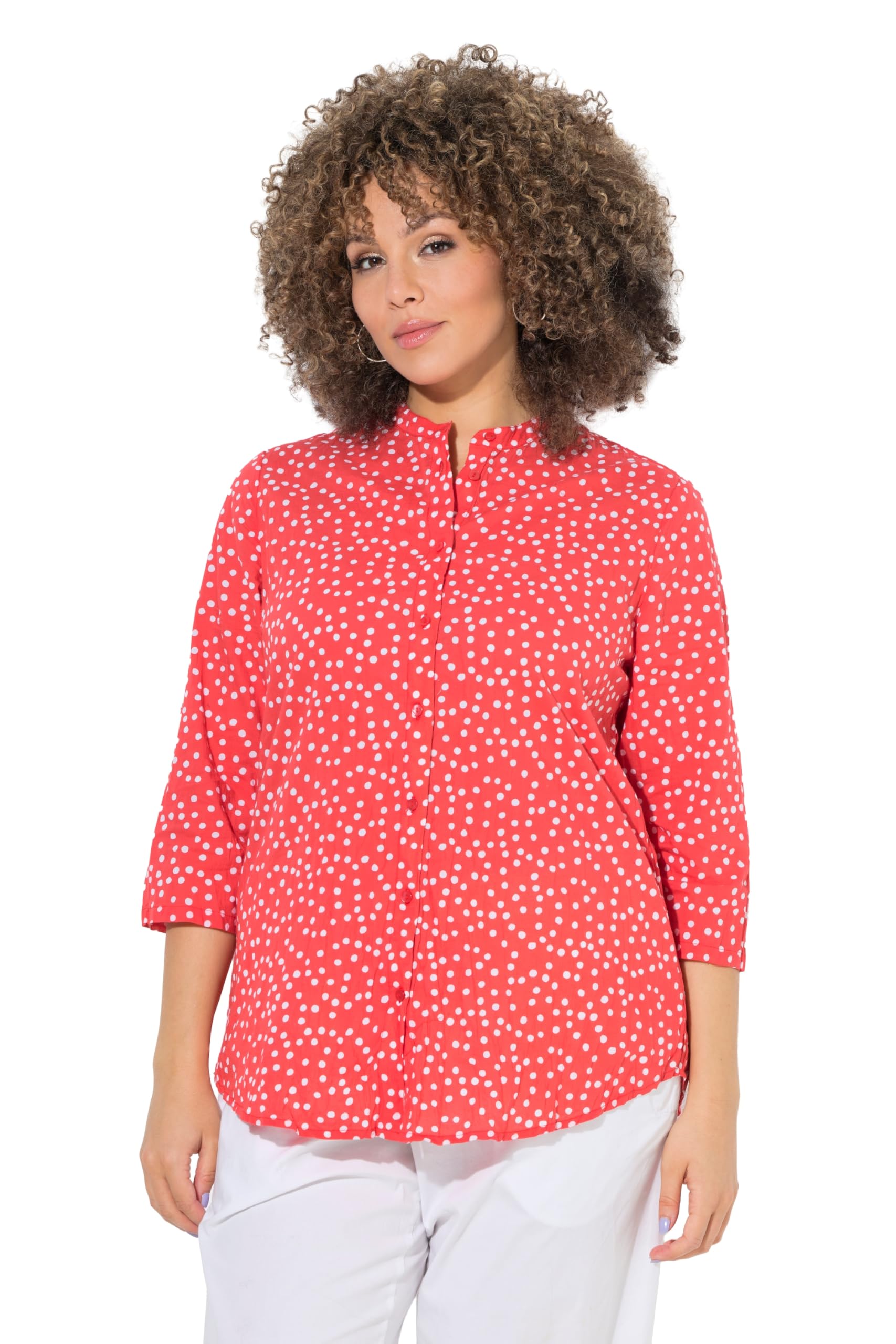 Ulla Popken Damen große Größen Übergrößen Plus Size Bluse, Crash-Optik, Punkte, Stehkragen, 3/4-Arm 846899