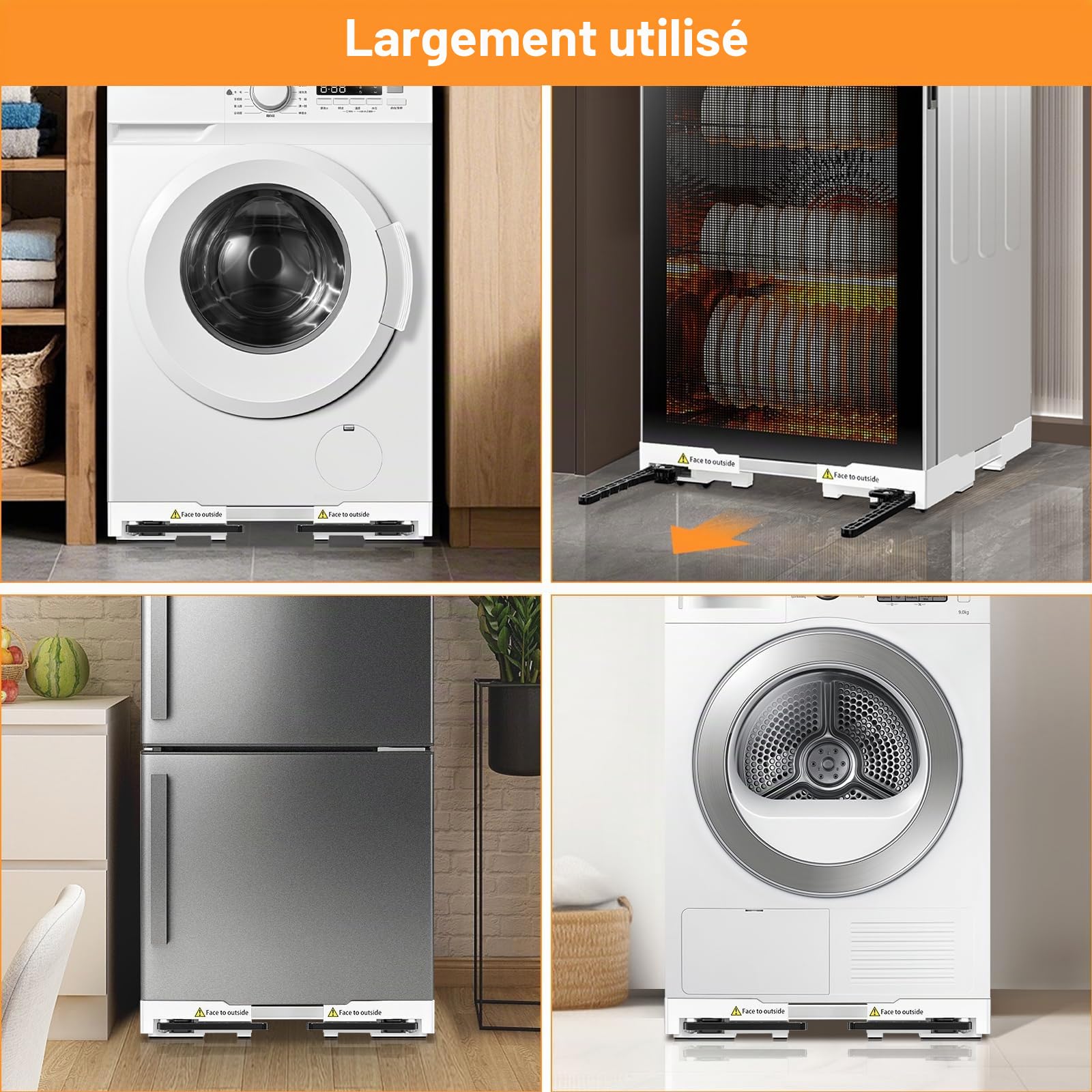 NIUXX Socle Lave Linge avec Roulettes Pivotantes 360° Anti-Vibrations Freins Réglables Taille Ajustable 42-69 cm