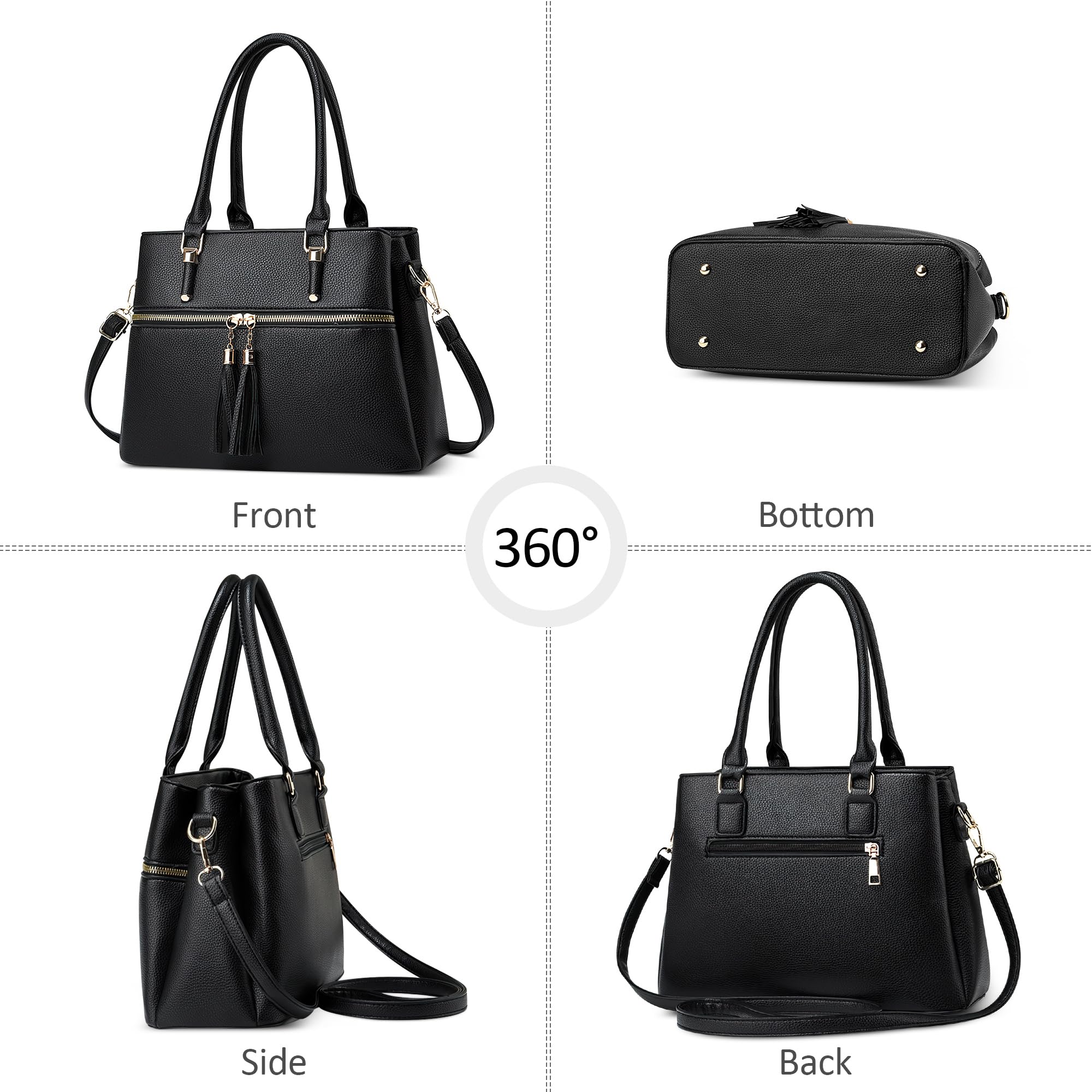 Moda Bolso de Señoras Mediana PU Cuero Bolso de Mano Tote Cruzados con Bolsillos Múltiples Bolsa de Hombro para Trabajo Escuela Viajes Casual Compras Bolsos de Mujer Caqui