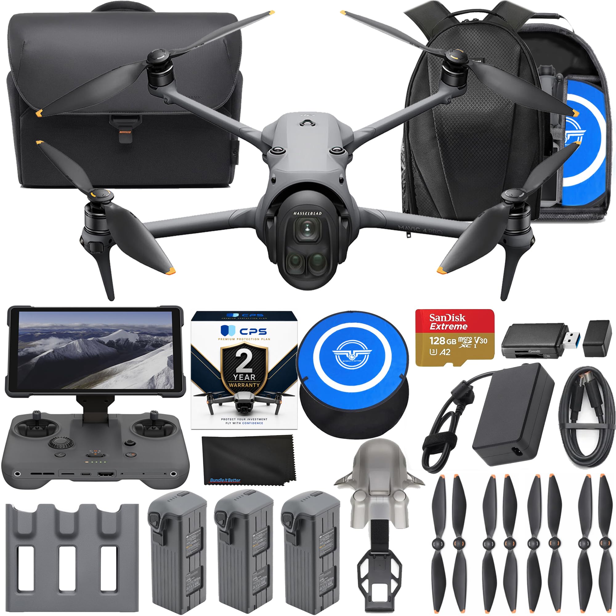 Mavic 4 Pro Drone with 512GB Creator Combo – 6K60 HDR, 100MP, 51-Min Max Flight Time, 18.6-Mile Range, Omnidirectional Avoidance Bundle with RC Pro 2 Remote Controller, 3 Batteries, 128GB Memory, Parallel Charging Hub, Backpack, CPS 2 Year Warranty + More