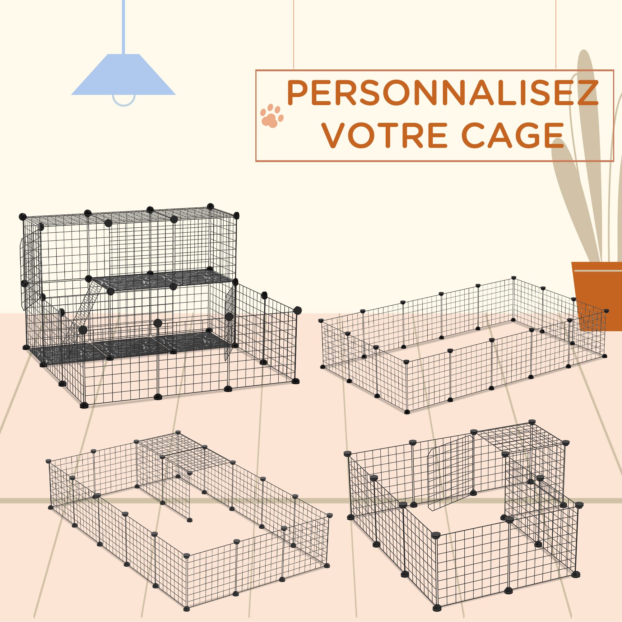 PawHut Enclos pour Petits Animaux Parc pour Chiot Clôture Modulable DIY 24 Panneaux Noir