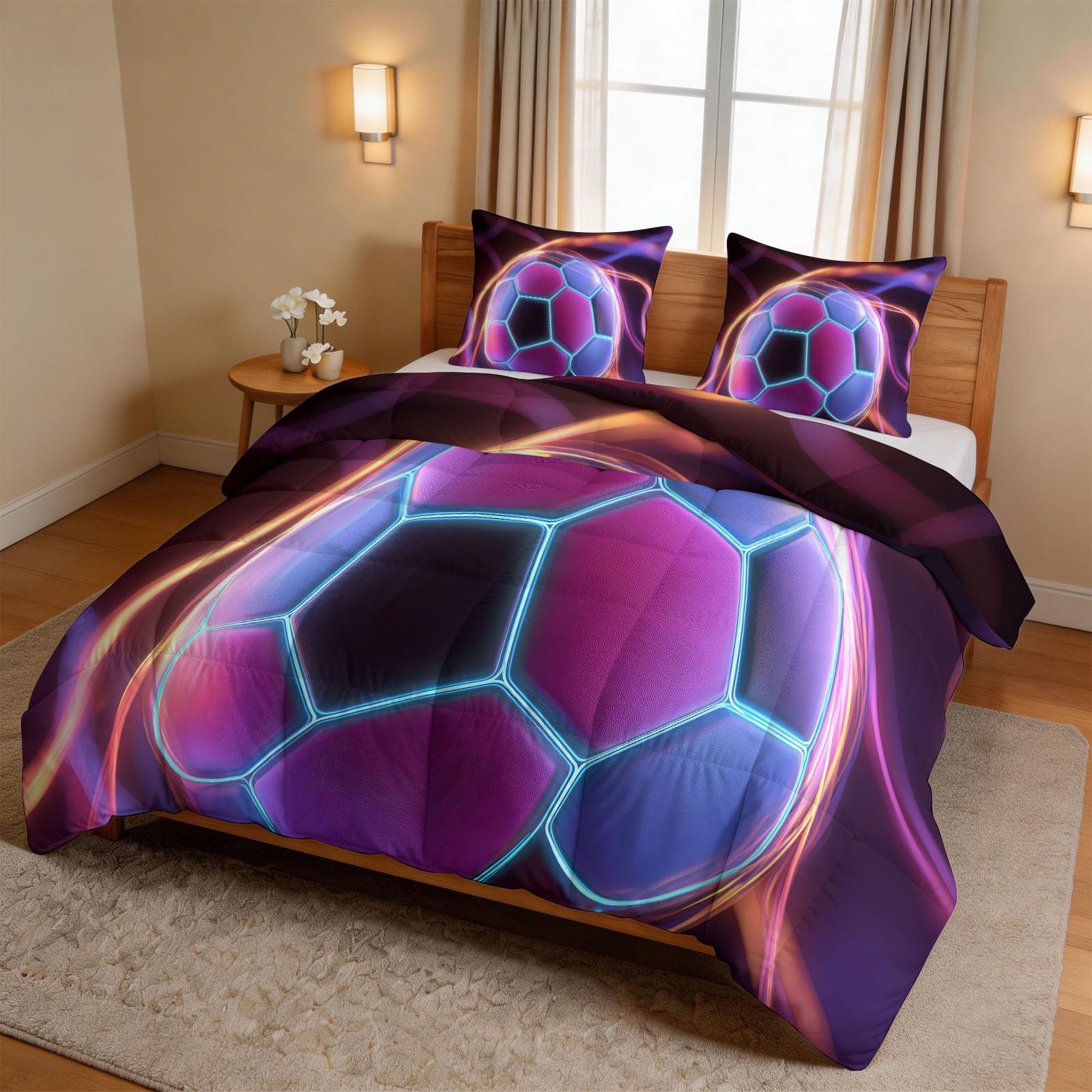 Edredón sin funda de 240 x 220 cm para fútbol deportivo, 4 temporadas, edredón para alérgicos, edredón cálido y suave para todo el año, con 2 fundas de almohada, manta para dormir para niños y