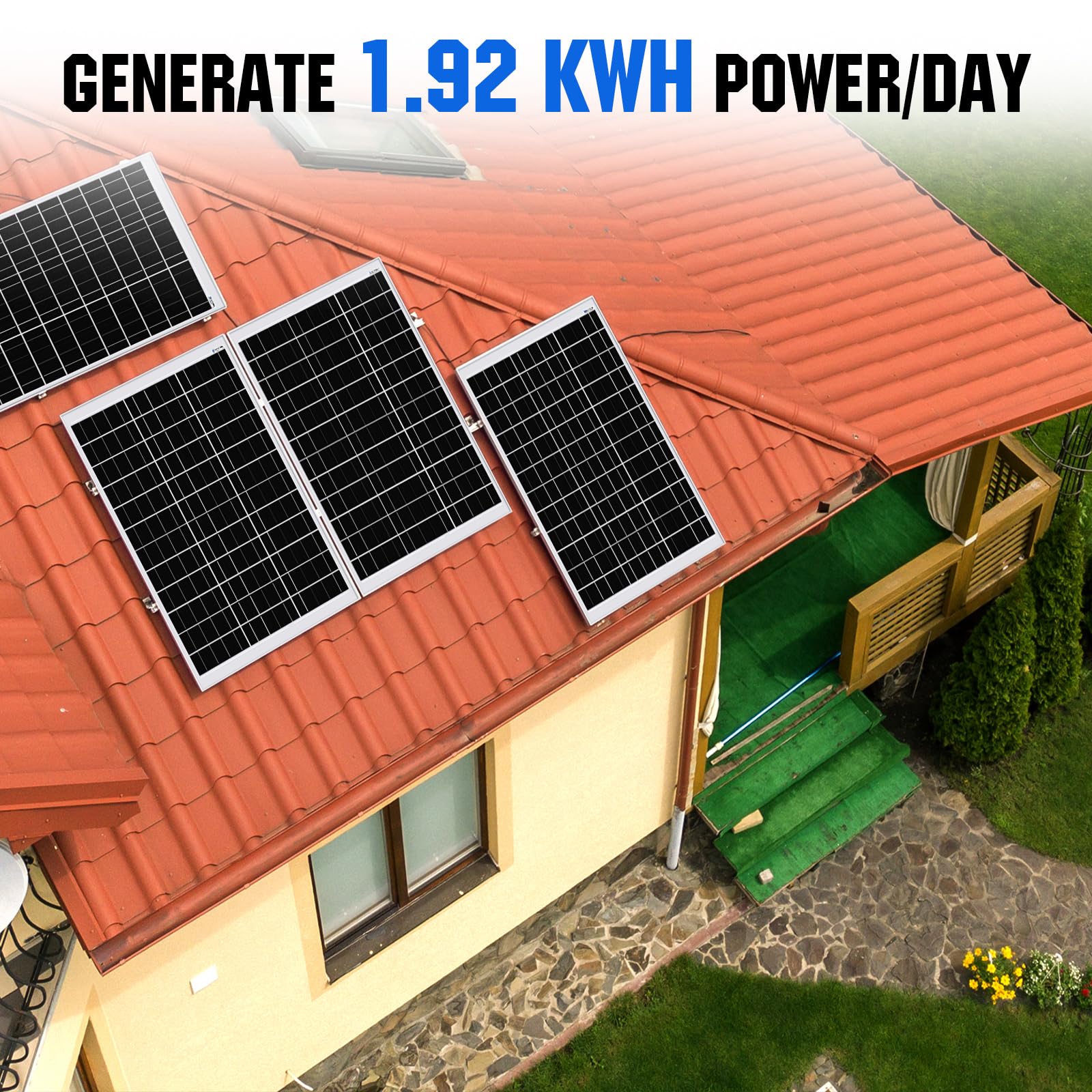 ECO-WORTHY 2 Kwh 0% VAT Solarsystem 480W mit Wechselrichter und Batterie Netzunabhängig für Wohnmobil: 4 PC 120W Solarpanel + 40A MPPT Laderegler+Bluetooth Modul +2000W DC 12V AC 230V Wechselrichter