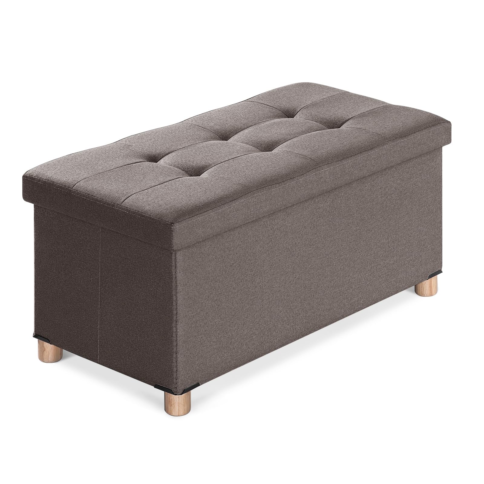 BRIAN & DANY Ottoman Storage Box with 4 Wood Legs, Linen Storage Ottoman for Living Room, Brown, 76 x 38 x 38 cm