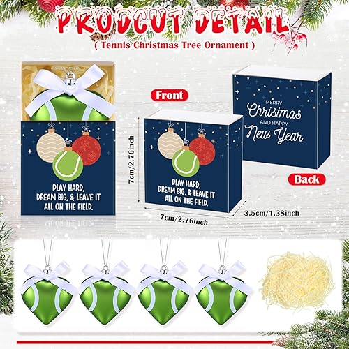 Miniatura 3 de Jenaai 12 juegos de adornos de Navidad de tenis de 2.4 pulgadas, adornos deportivos colgantes para árbol de Navidad con caja de color, mini pelota