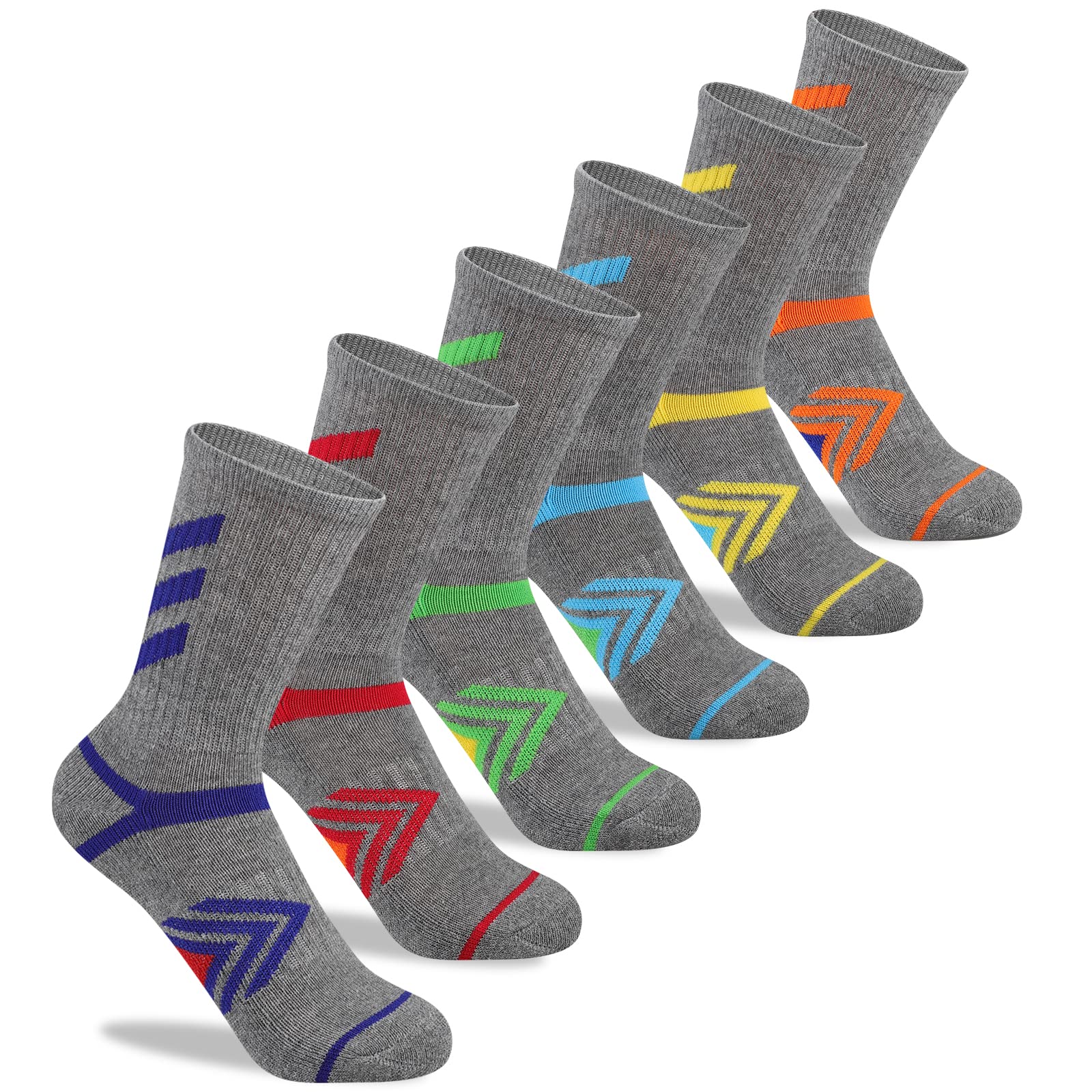 Comfoex Calcetines deportivos largos de algodón para niños, medio acolchado, 6 pares