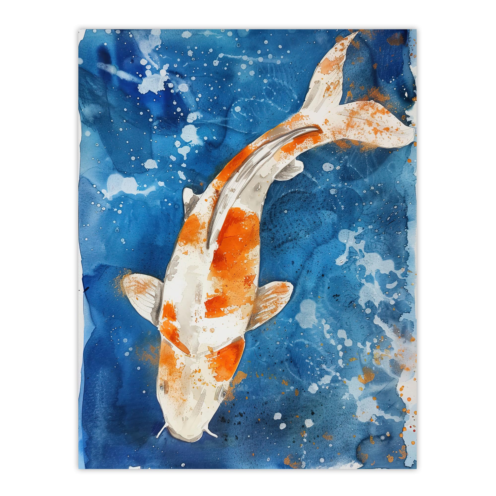 Artery8 Japanese Koi Carp Fish in Pond Watercolour Splat Bathroom Toilet Large Wall Art Poster Print Thick Paper 18X24 Inch