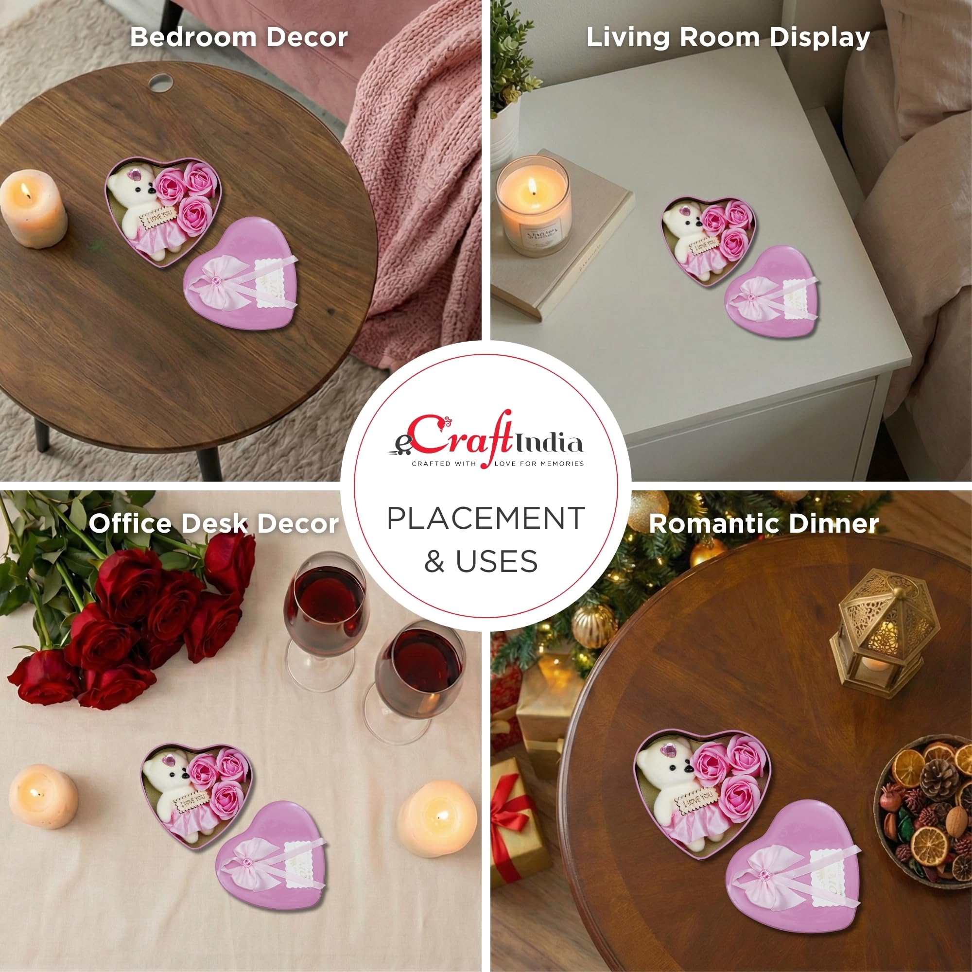 eCraftIndia Valentine Gift for Girlfriend Boyfriend | I Love You Teddy Bear Pink Roses Heart Shaped Gift Box | Valentine Day Gift for Husband Wife Her Him | Valentine Day Decoration Items 4