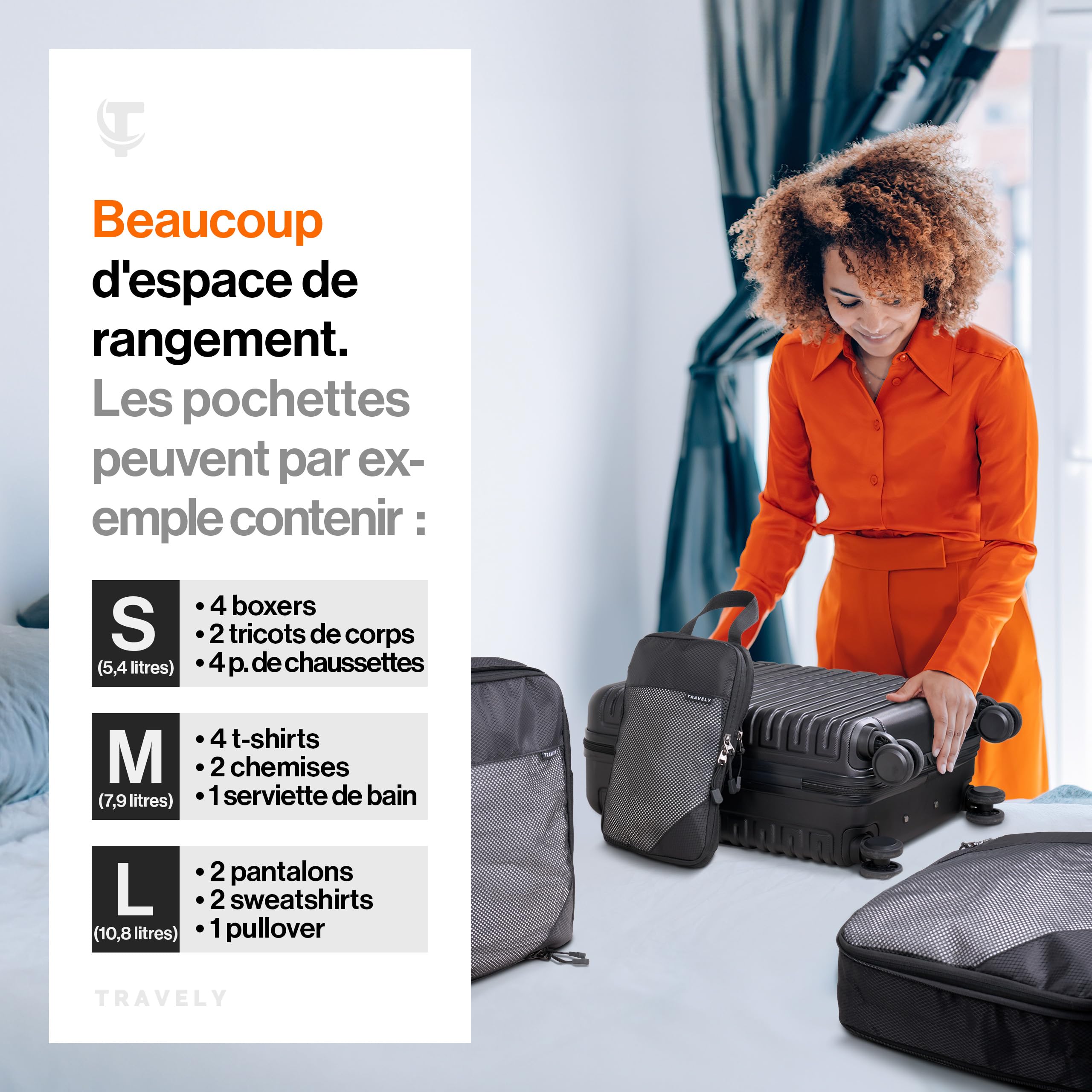 TRAVELY Sac de compression voyage - Set de 8 pièces - packing cubes compression - organisateur valise compressible - rangement valise compression - organisateur sac voyage