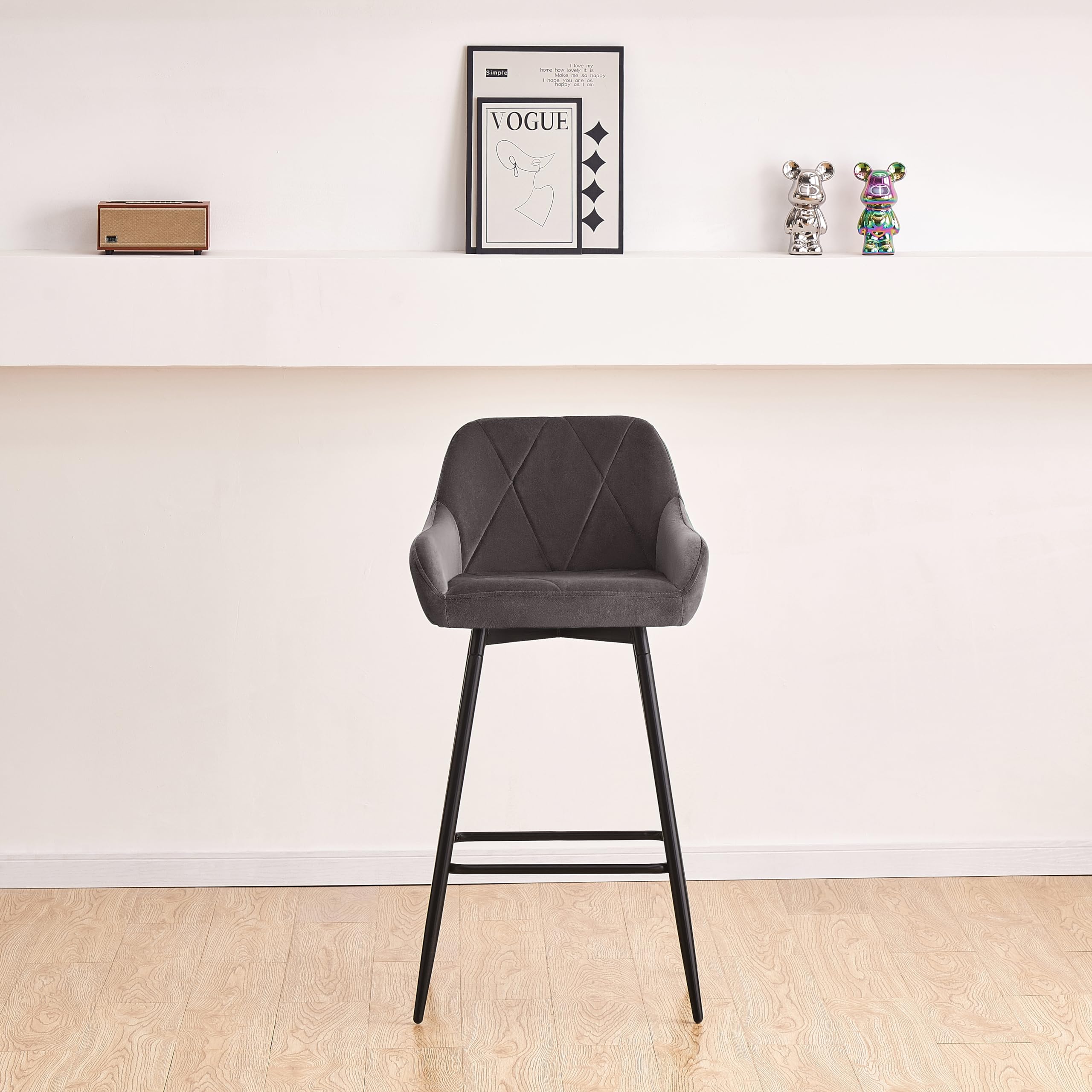 Bar Stools Set Of 2, Velvet Button Tufted Upholstered Counter Height Barstools Nailhead Trim Footrest Ring Pull Leisure Wing Back Bar Chairs Kitchen Livi