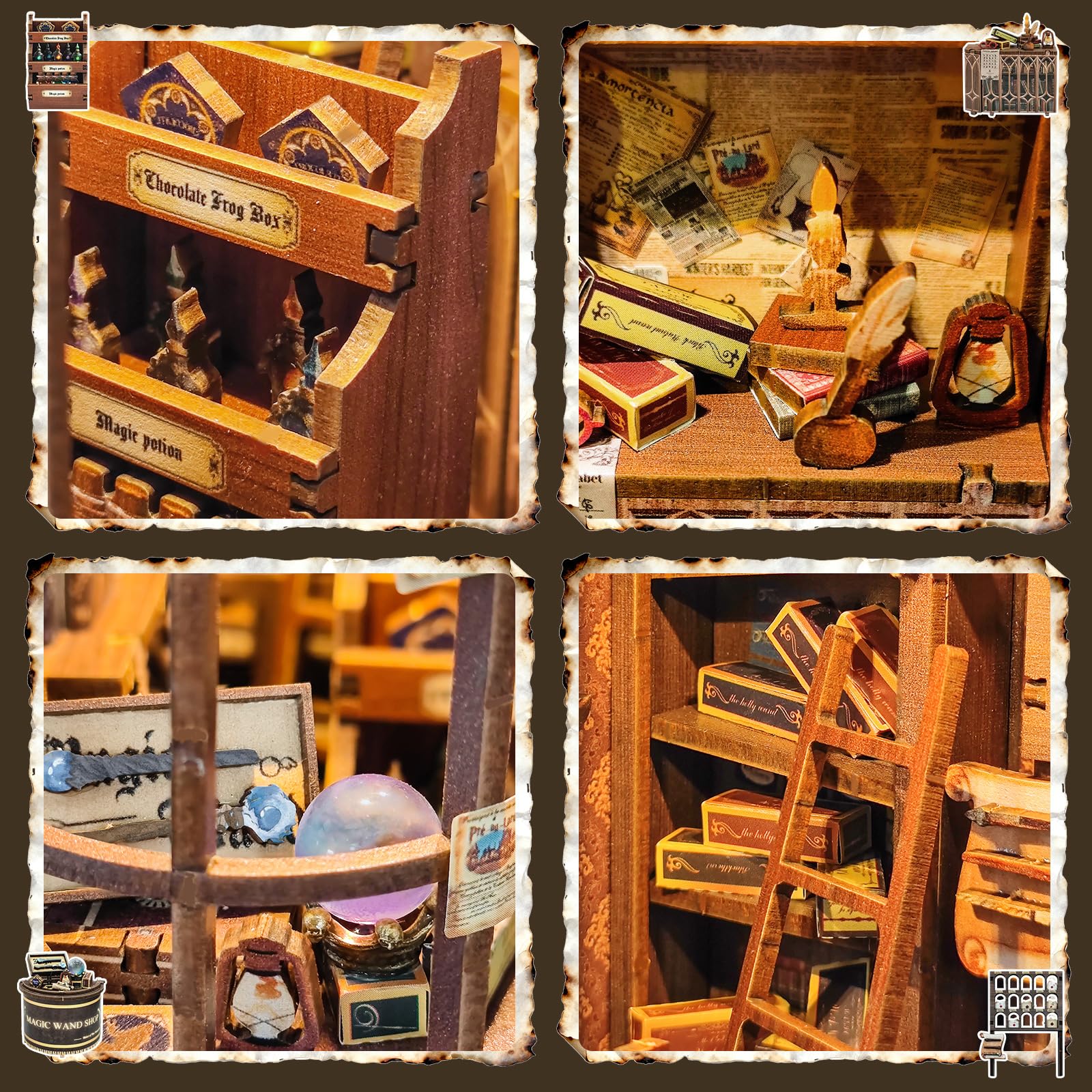 BELEEV Book Nook Kit, DIY Miniatur Puppenhaus Häuser Kit mit LED Licht, 3D Puzzle für Teenager Jugendliche Erwachsene, Bücherregal Dekoration, Geschenke Mädchen Puzzle-Liebhaber, Zauberstabladen