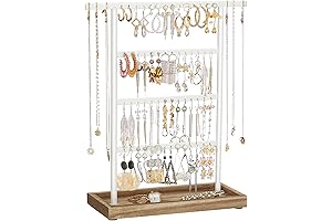 SONGIMICS 4-Tier Vintage-Style Earring Organizer Stand with Tray