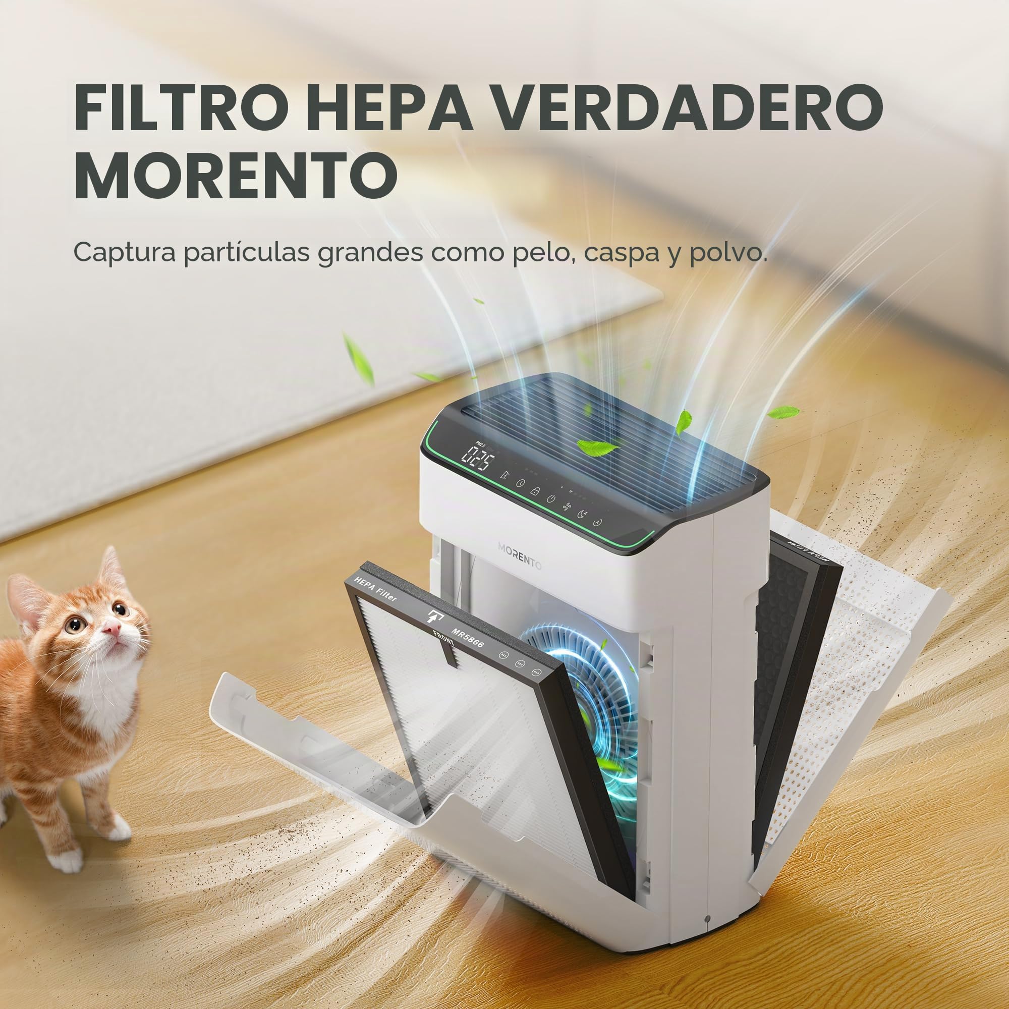 MORENTO Genuino Filtro de reemplazo del Purificador de Aire, verdadero filtro HEPA Compatible con MR5866 para 99.97% de contaminantes del aire, olor y humo, versión Original Blanca 2 Pack
