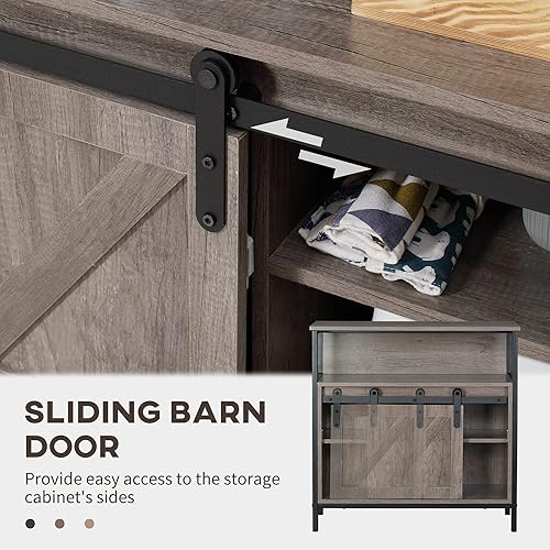 Miniatura 5 de HOMCOM Aparador de buffet, gabinete de barra de café con puerta corredera de granero y estante ajustable para cocina, sala de estar, gris
