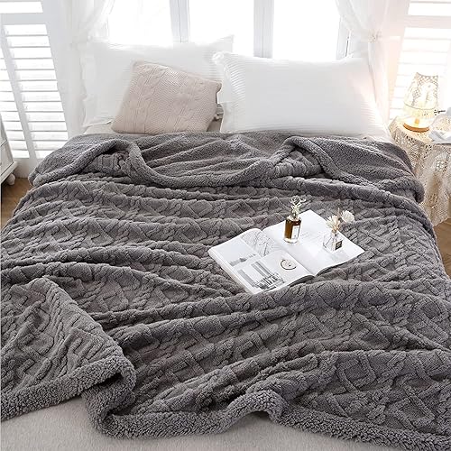 Miniatura 6 de Manta Sherpa para sofá de 60 x 80 pulgadas, manta de forro polar mullida, suave y acogedora para cama, manta gruesa y cálida para todas las