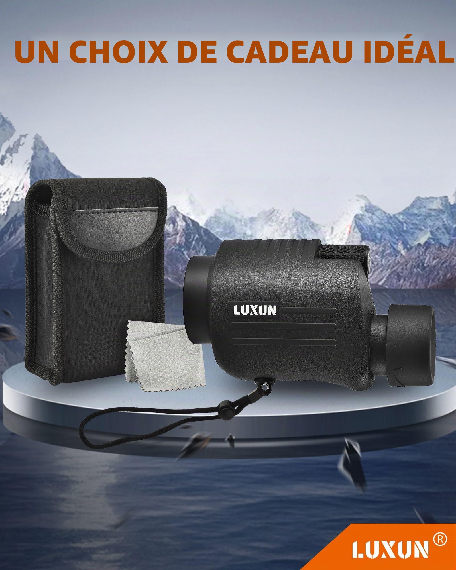LUXUN Jumelles monoculaires 8 x 30, étanches IPX7, verre BaK-4 et traitement multicouche, avec dragonne et sac de transport, noir