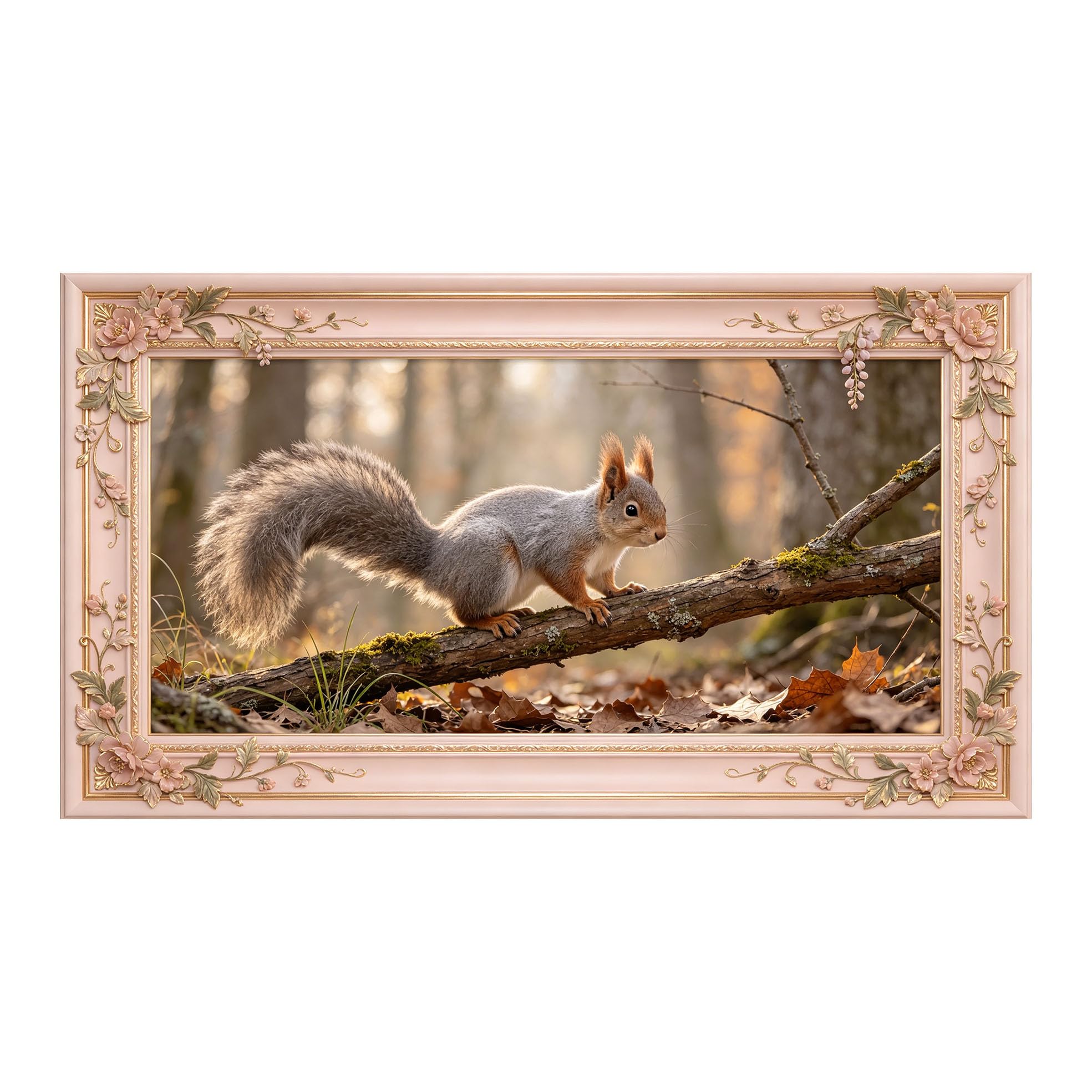 Murasolite 3D 3D Framed Wall Art 50cm×90cm Autumn Forest Squirrel Wildlife Landscape Oil Painting SelfAdhesive Fabric Mural Wall Decor, Peel and Stick No Damage to Wall for Bedroom Living Room