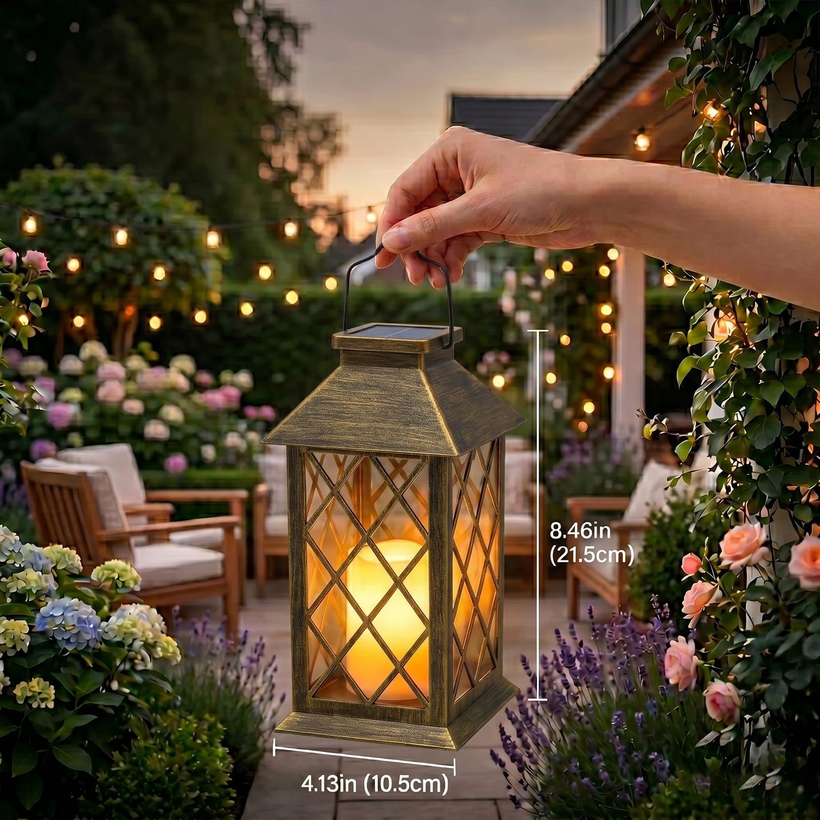 Yowin Solarlaterne für Außen 2 Stück 22cm Laternen für Draußen mit Flackernde Kerzen, Solarlampen für Außen Hängend Wetterfest Solar Tischlampe Outdoor für Draußen Balkon Terrasse Gartendeko - Bronze