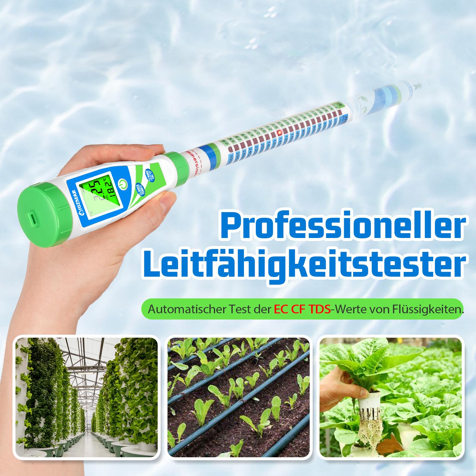UIUZMAR Digitaler Leitfähigkeitstester, Professioneller EC Messgerät Grow (EC, ppm 500, ppm 700, CF), Hydrokultur PPM Messgerät mit Lichtanzeige für Gartenbau, Hydroponik Anbauzelt, Reservoirwasser