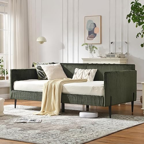 Single-Size Upholstered Sofa Bed with Metal Support Legs and Wooden slatted Base, Suitable for Living Rooms, bedrooms, or Guest Rooms. No Need to Purchase a Separate Spring Mattress. (Turtle)