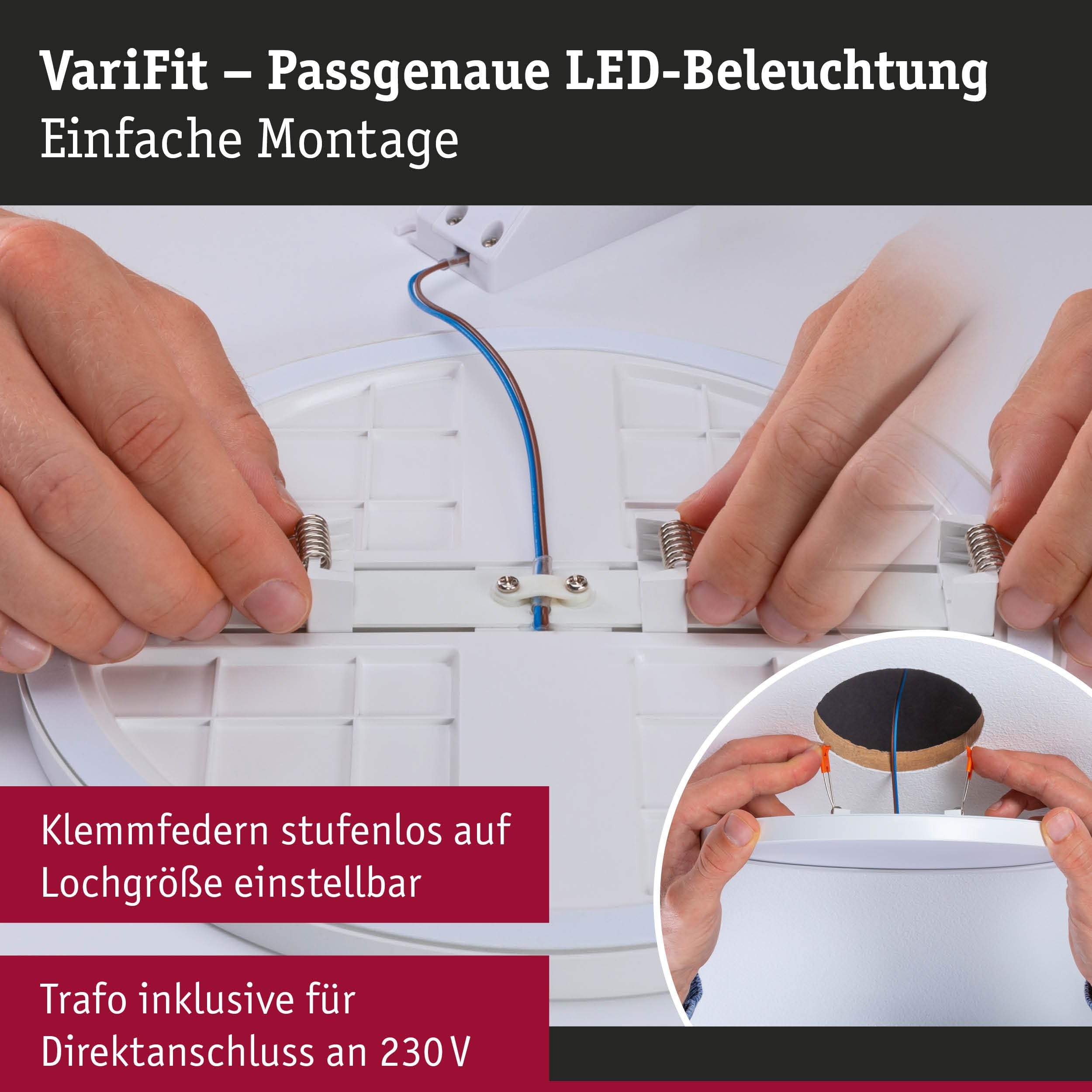 Paulmann 79963 LED Panel Einbaupanel Areo IP44 175mm rund incl. 1x13 W Warmweiß Schwarz Kunststoff Beleuchtungssystem 4000 K