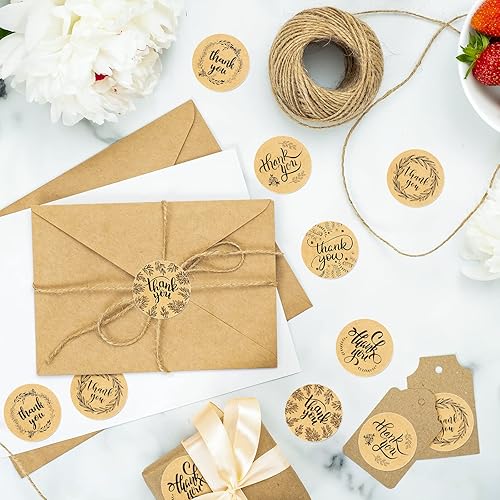 Miniatura 4 de Whaline 1000 calcomanías de agradecimiento redondas de papel kraft, 6 diseños negros, etiquetas adhesivas de sellado en rollo para sobres de boda,