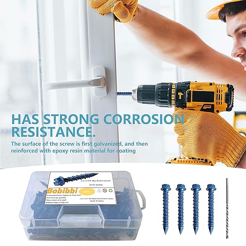 Miniatura 5 de Bobibbi Anclaje de tornillo de hormigón de cabeza hexagonal de 316 x 1-34 pulgadas, para anclaje a mampostería, bloque o ladrillo (100 unidades)