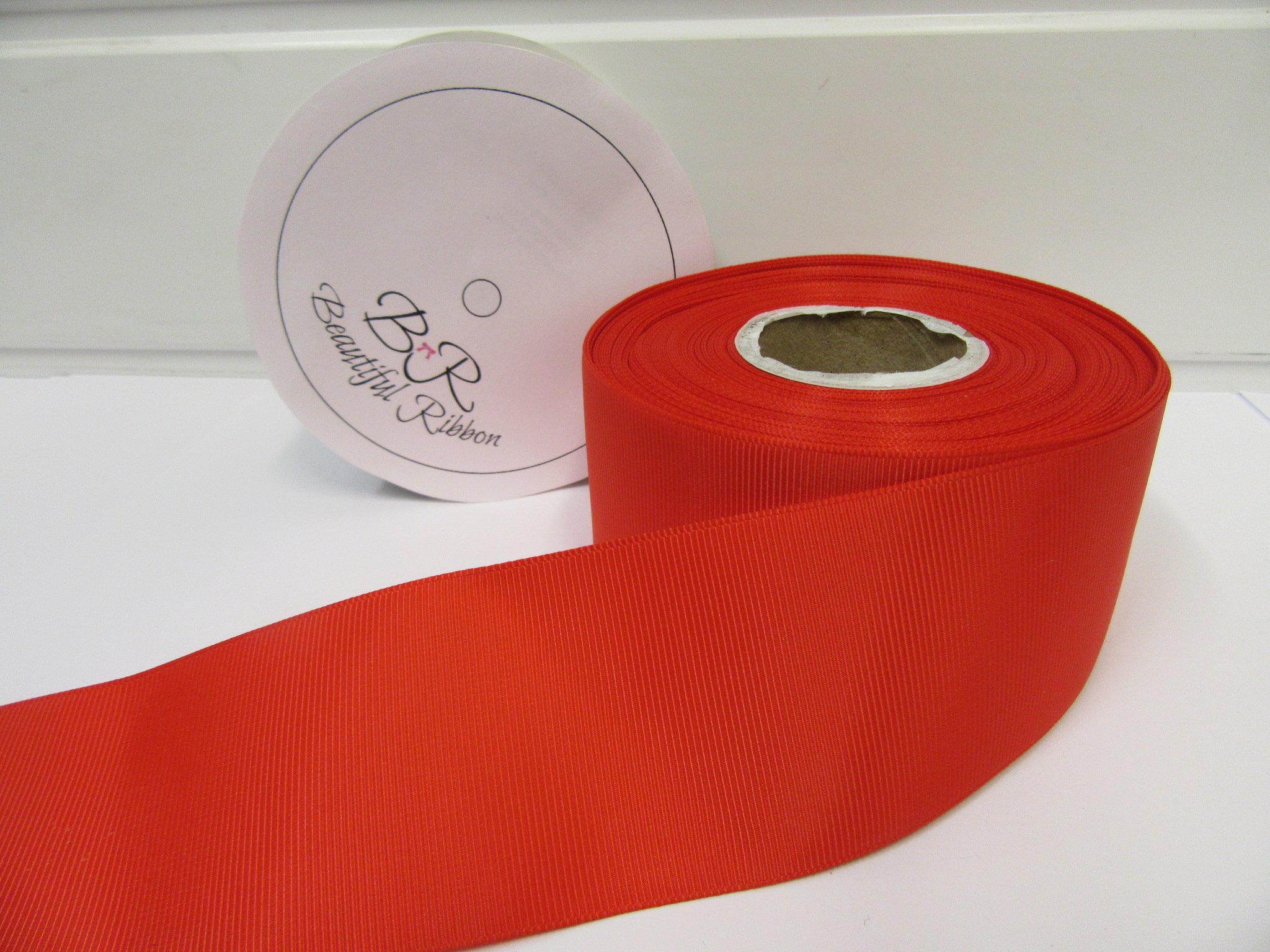 2 metres (Cut from Reel) of 50mm Grosgrain Ribbed Ribbon Poppy Bright Red Double Sided 50 mm 5cm 2" 2 Inch