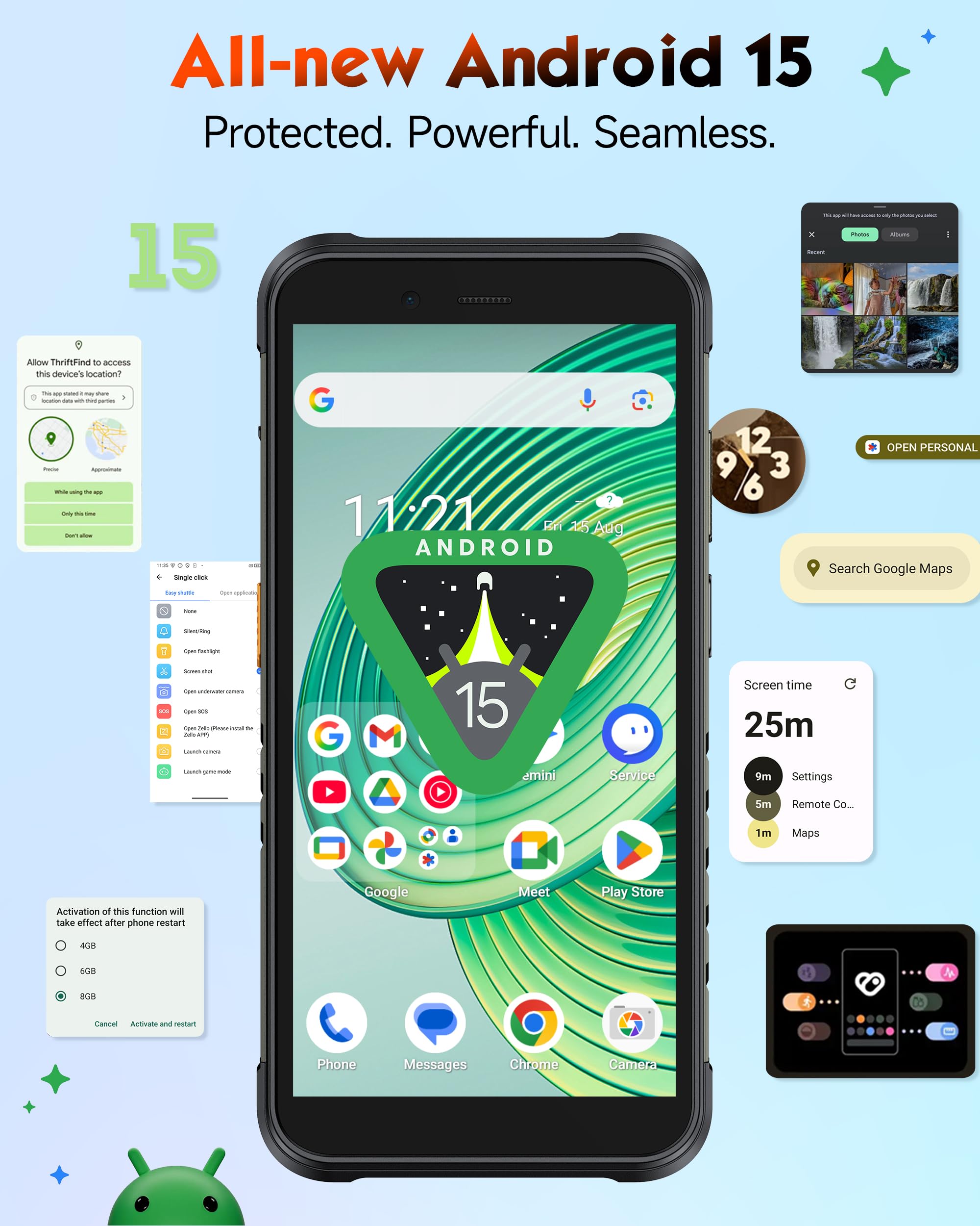 Ulefone RugKing Android 15 Rugged Smartphone, 9600mAh Battery, 126dB Loudest Speaker, 16GB+256GB 50MP Rear Camera 5.99" Tough Phone, Built-in 126 Lumens Glare Flashlight, NFC/Dual SIM/Widevine L1