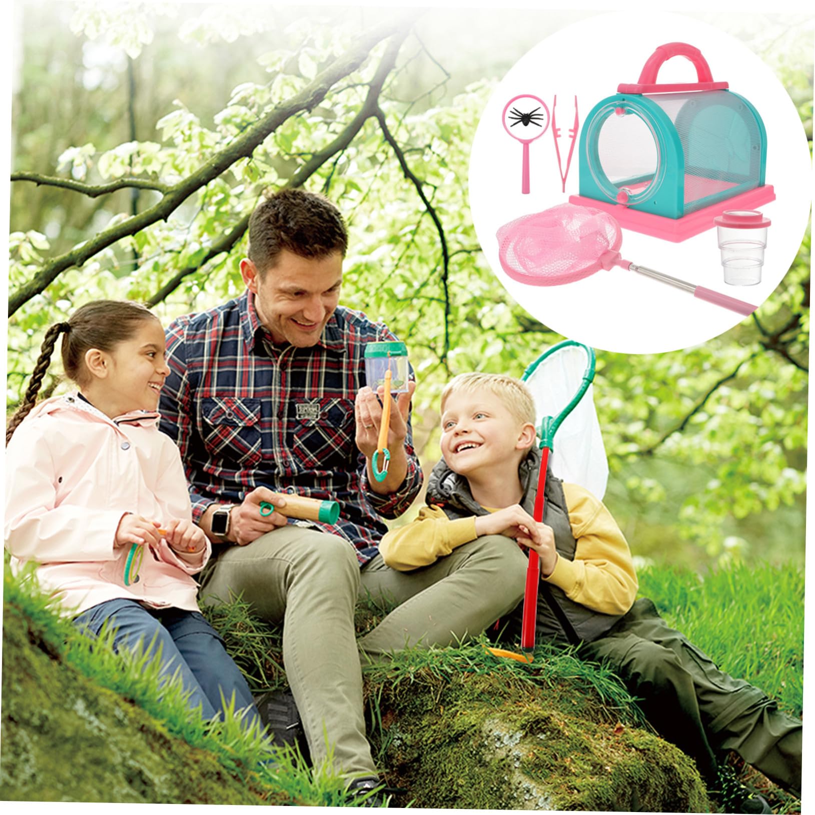 Kit de Captura de Exploración para Niños, 1 Juego Rosa | Red y Jaula de Observación, Plástico y Tela, para Camping y Actividades de Observación Biológica al Aire Libre