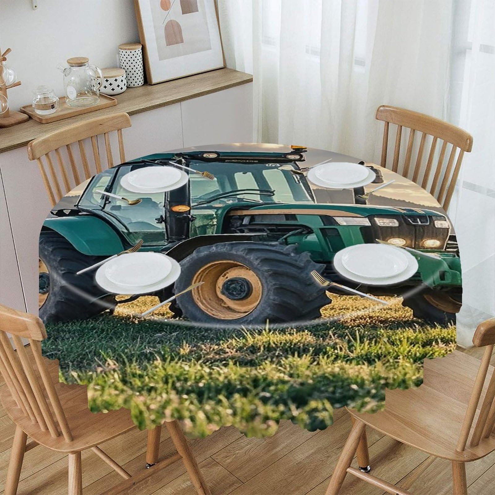 FekiLoot Tractor Agriculture Tranquil Round Tablecloth 60 Inch Waterproof Heavy Duty Table Cloth Spillproof Washable Table Cover Wrinkle Resistant Tablecloths Decorative Table Cloths