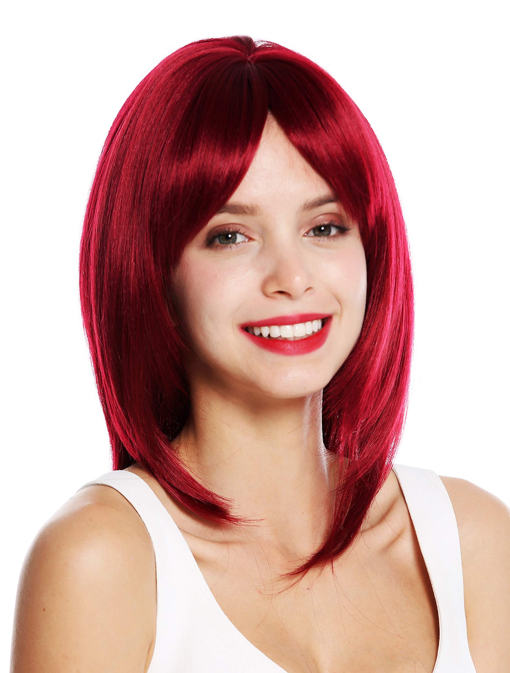 WIG ME UP - VK-48-1 quality women's wig shoulder length layered long fringe parted red wine red, Eggplant red (118), Länge: ca. 45 cm