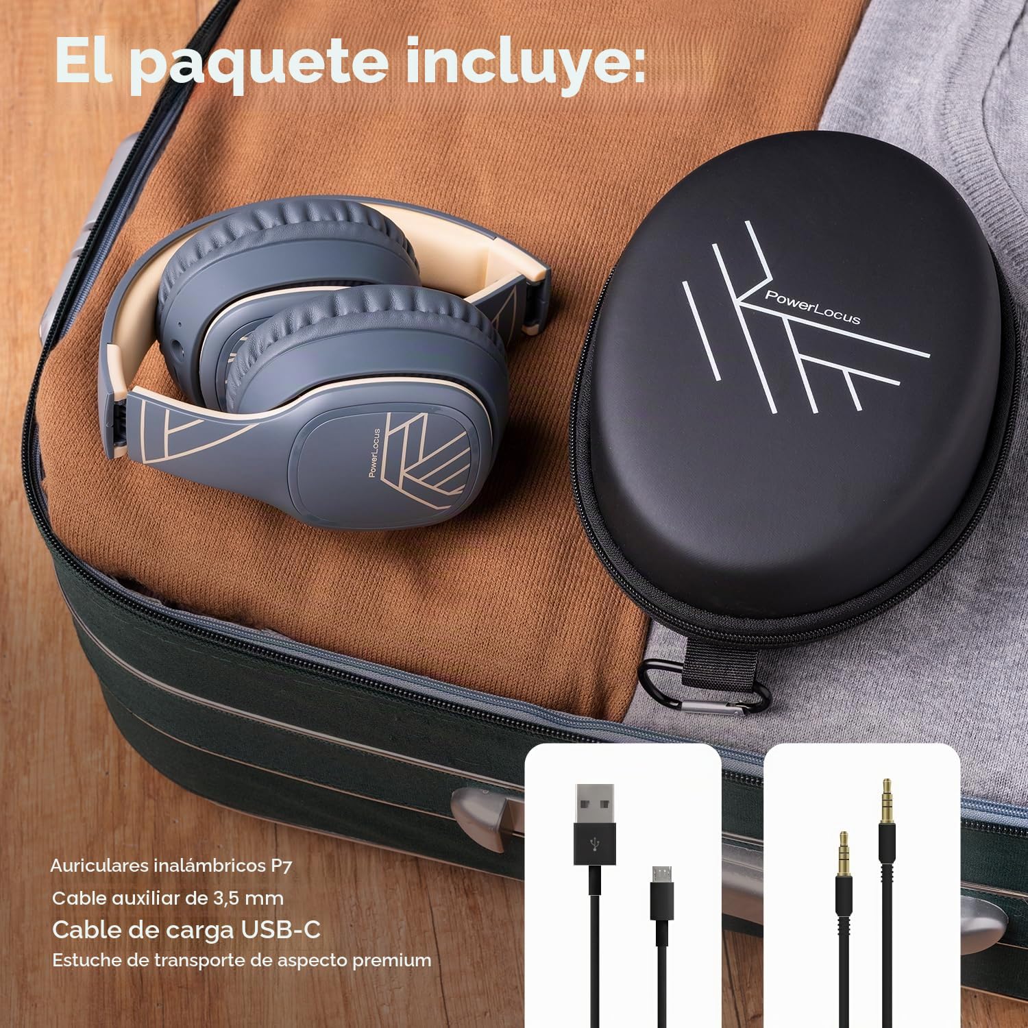 PowerLocus P7 Auriculares Inalámbricos Bluetooth, Cascos Inalambricos, 50 Horas de Reproducción, Auriculares Inalambricos Diadema con Micrófono, Hi-Fi Estéreo Audifonos para Móviles/PC/TV