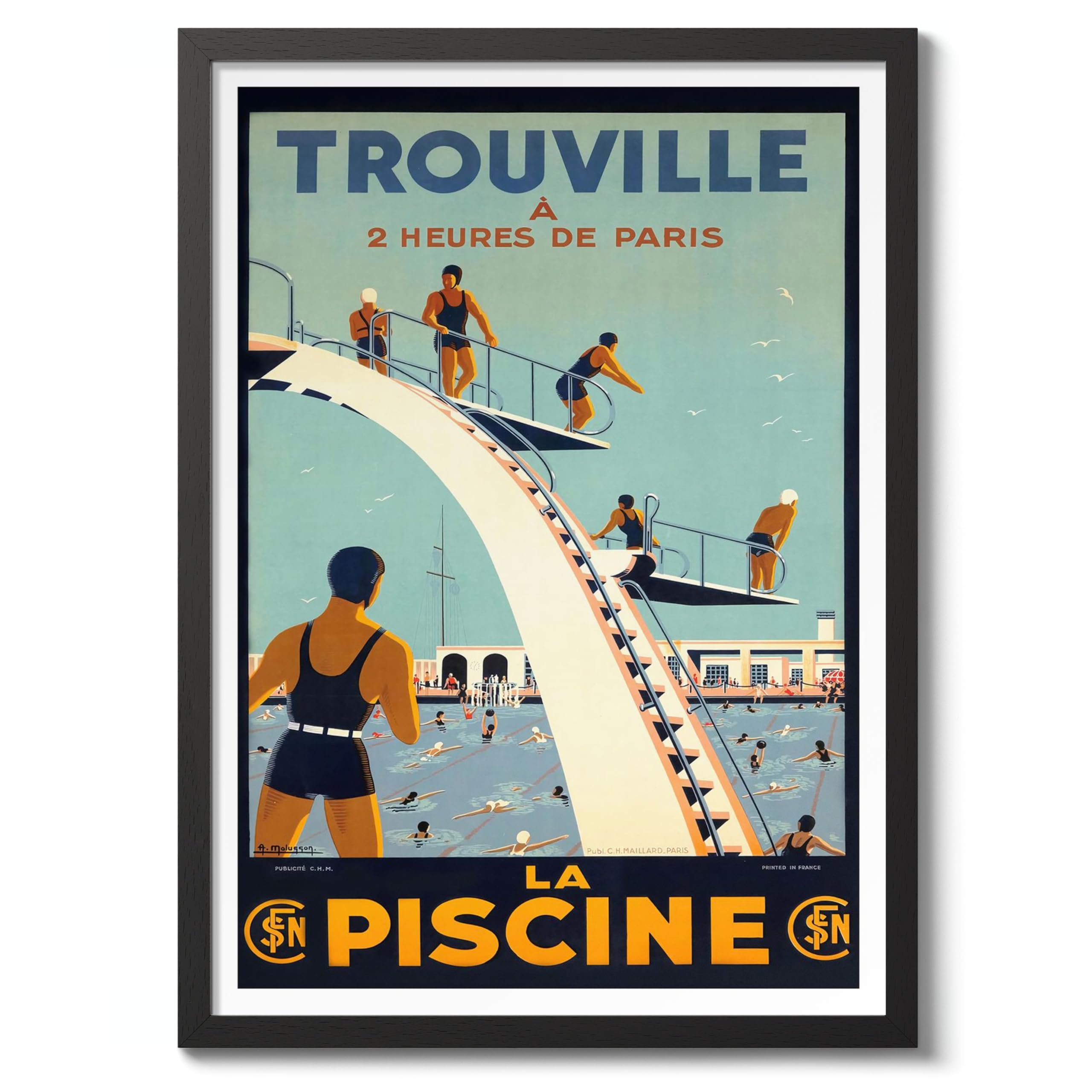 La Piscine Vintage French Travel Poster, Retro France Tourism Print, Holiday Home Decoration Wall Art, A4 (Black Frame) - 29.7x21cm