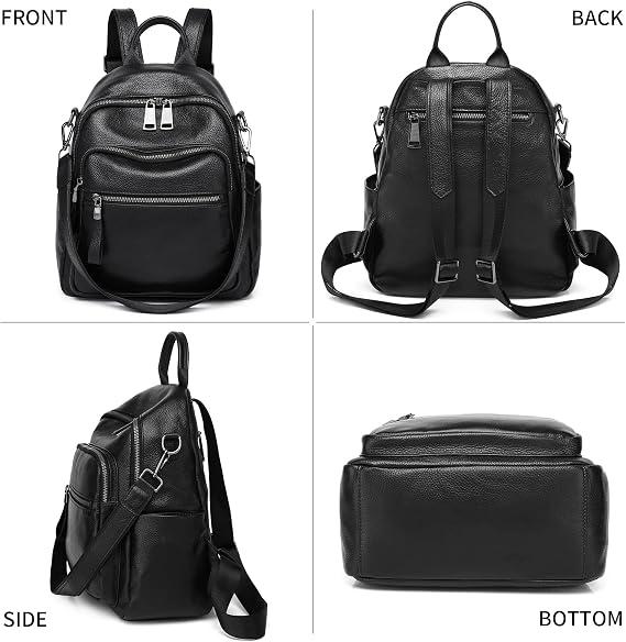 Genuine Leather Backpack Purse For Women Real Soft Leather Travel Convertible Laptop Shoulder Bag