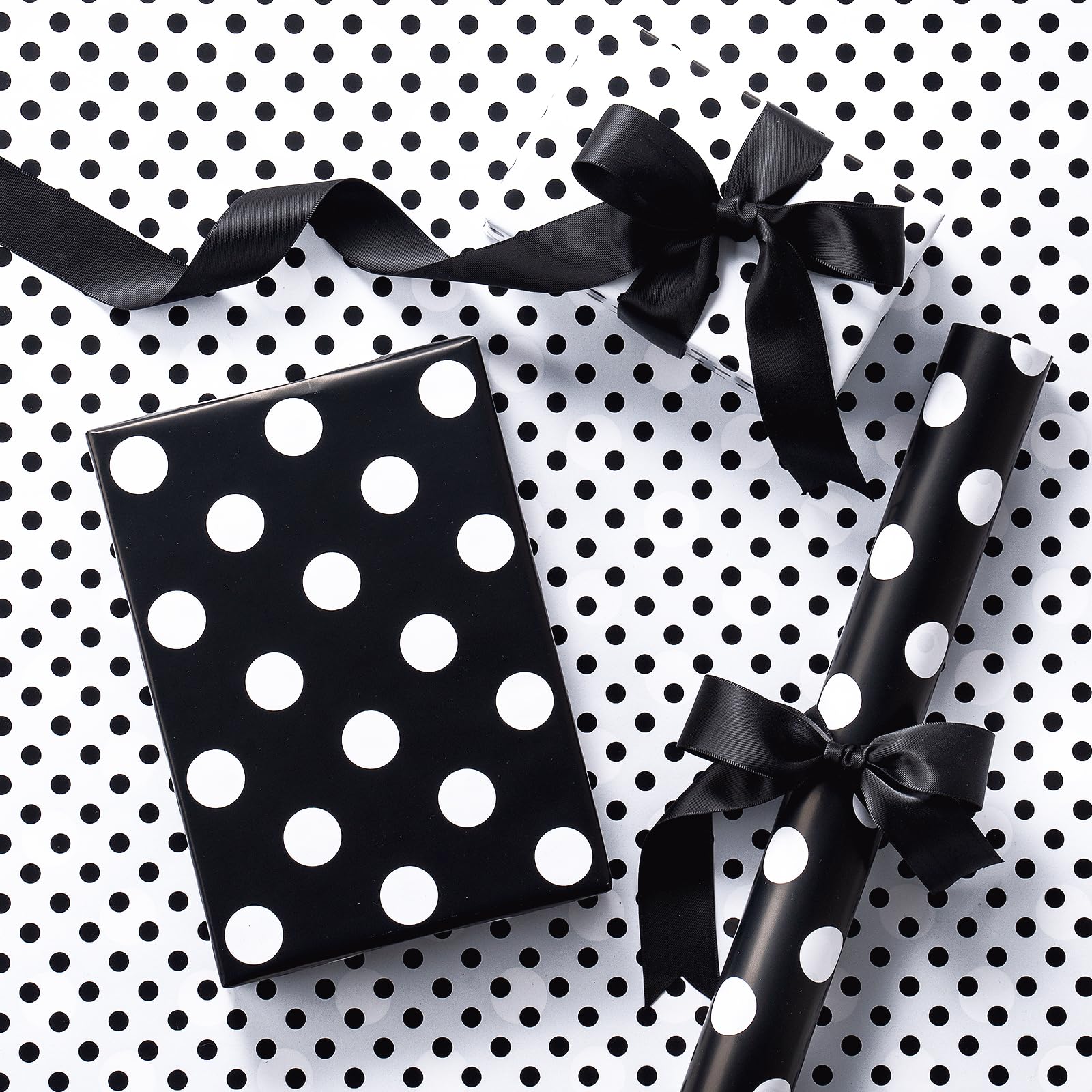 RUSPEPA Mini Reversible Black White Polka Dot Wrapping Paper Large Small Dots Modern Minimalist For Birthdays Baby Showers Weddings Parties 43.2cm x 5m