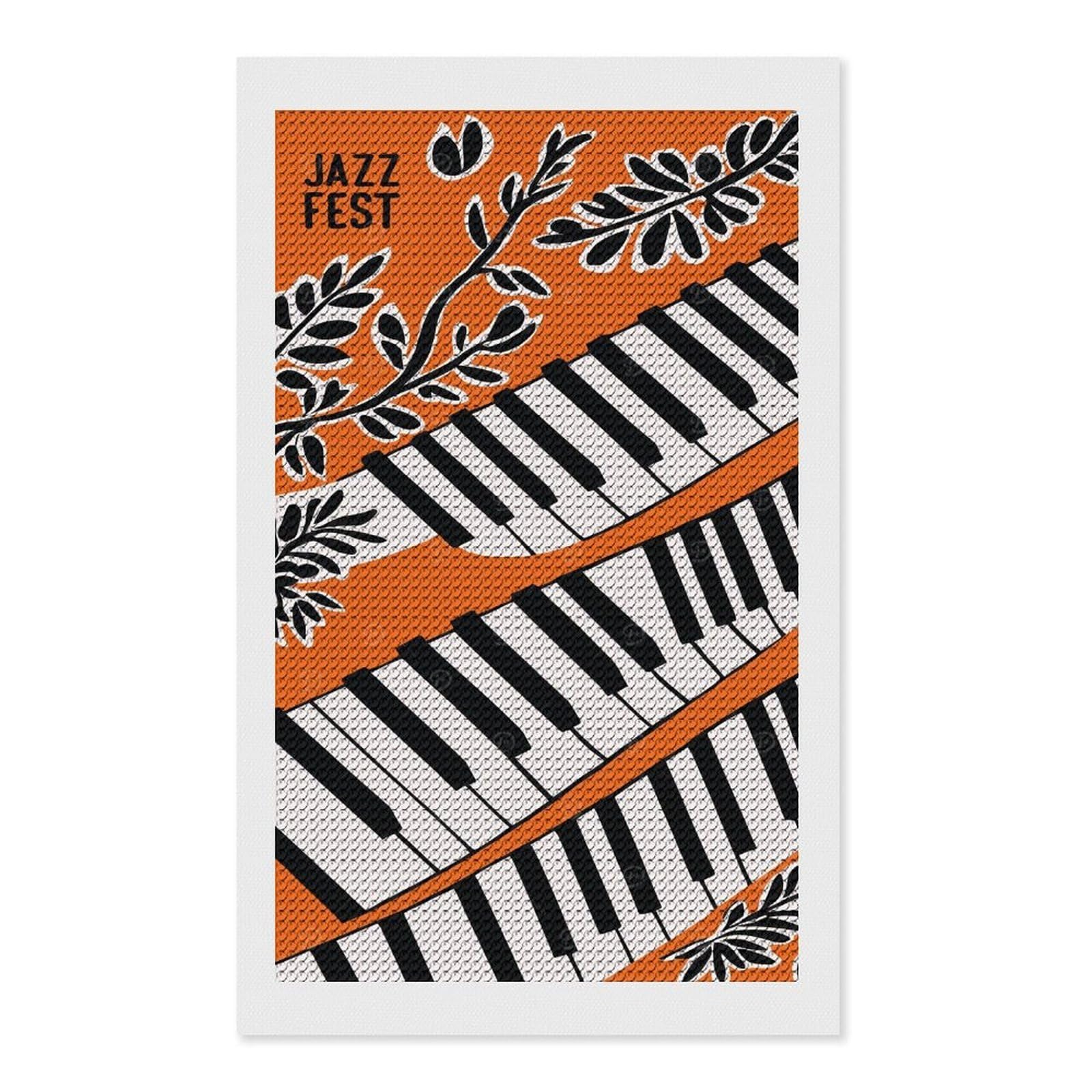 Junmoney Jazz Fest Orange DIY Diamond Art Canvas Kit 12"x20", for Adults, Decorate Your Room, Gift Idea, Modern Decor, Finish and Display