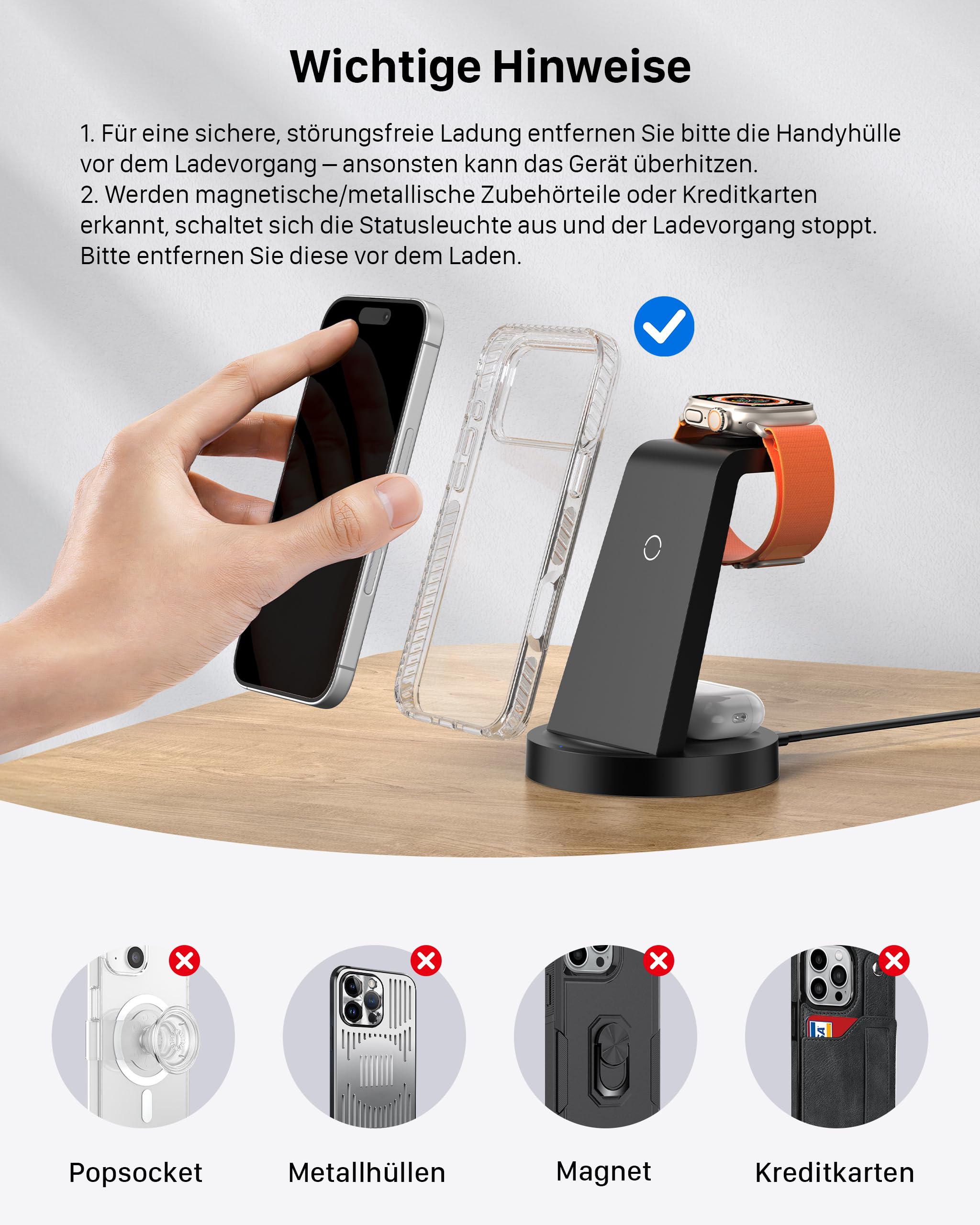 Bezprzewodowa ładowarka Stacja ładująca kompatybilna z Phone 17 Air 16e 16 15 14 13 12 11 X Pro Max & Ładowarki indukcyjne iWatch 11-2 z Pods 4 3 2 Pro z 18W Fast adapterem (Czarny)