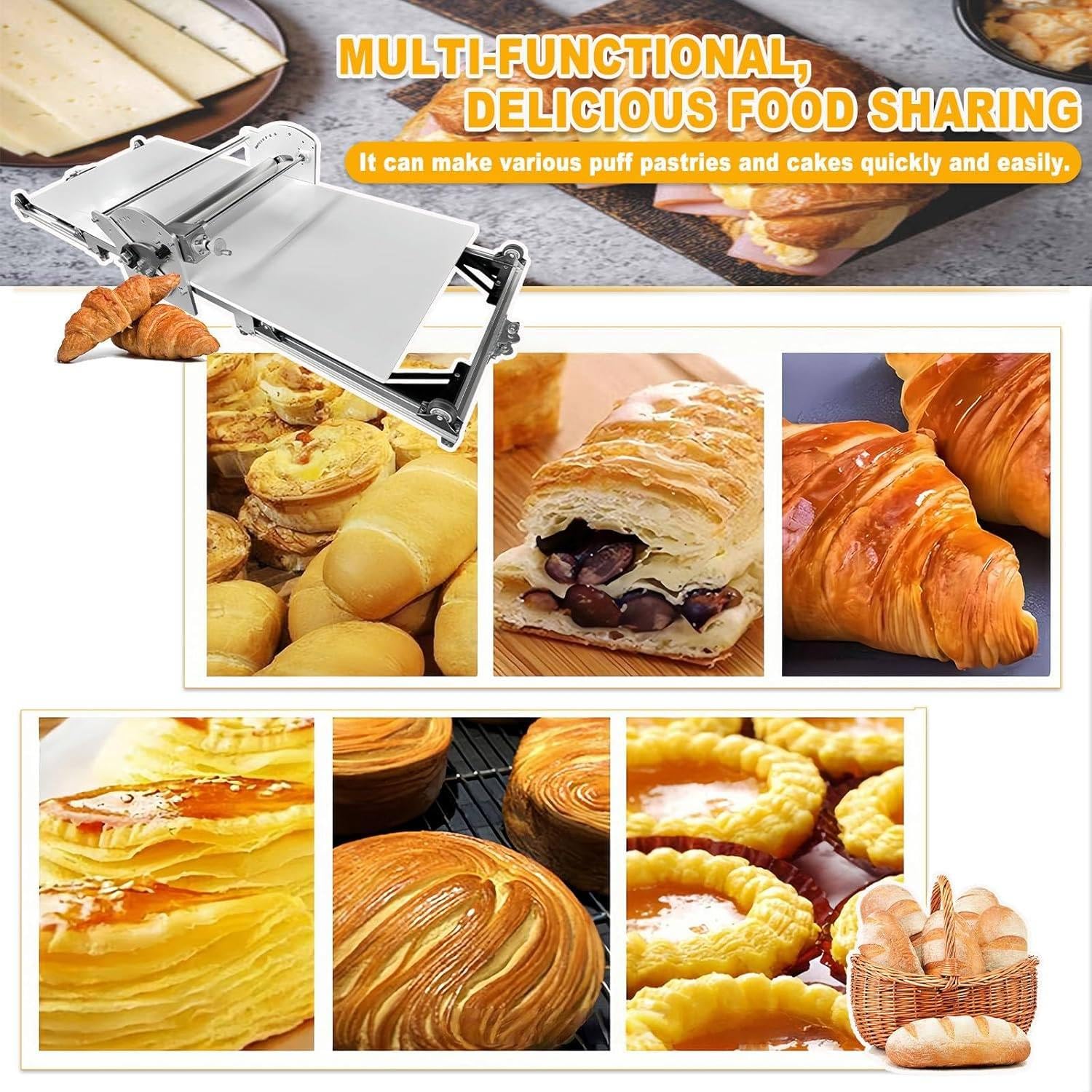 Laminadora de Masa eléctrica Plegable, laminadora de Pasta Plegable, laminadora Manual de Masa, laminadora de Masa eléctrica de Acero Inoxidable, para Uso doméstico y Comercial.
