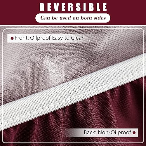 Miniatura 3 de Jieqier Paquete de 2 manteles redondos ajustables color borgoña con bordes elásticos, impermeable, resistente a las manchas, para uso en exteriores