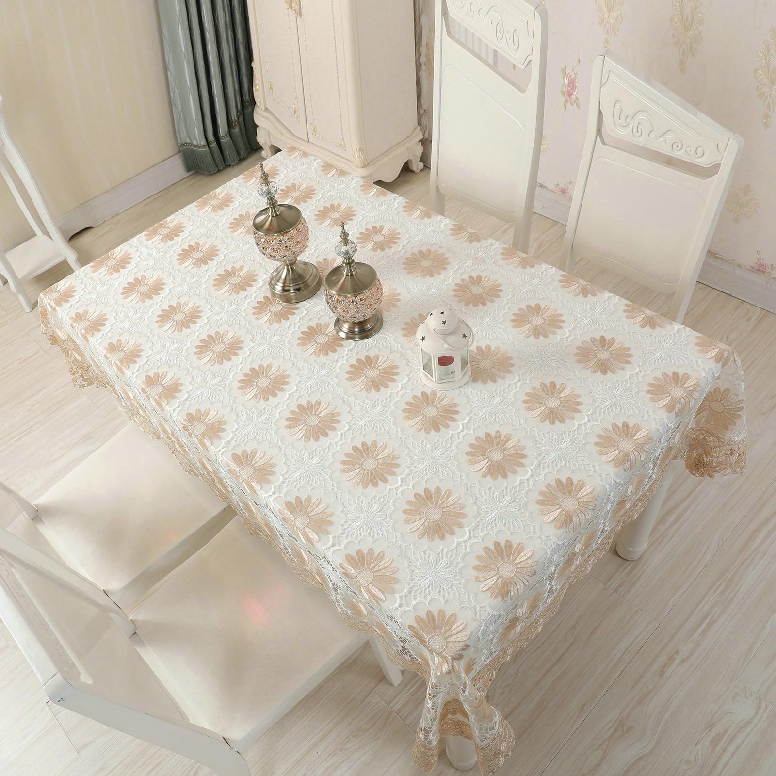 Tischdecke Abwaschbar 150x150 cm, Blume Stickerei - Polyester