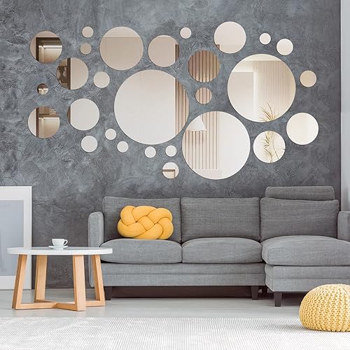 Miniatura 5 de Kigley 64 calcomanías de espejo para pared, adhesivos de acrílico extraíbles, sin marco, círculos, redondos, adhesivos para decoración de pared,