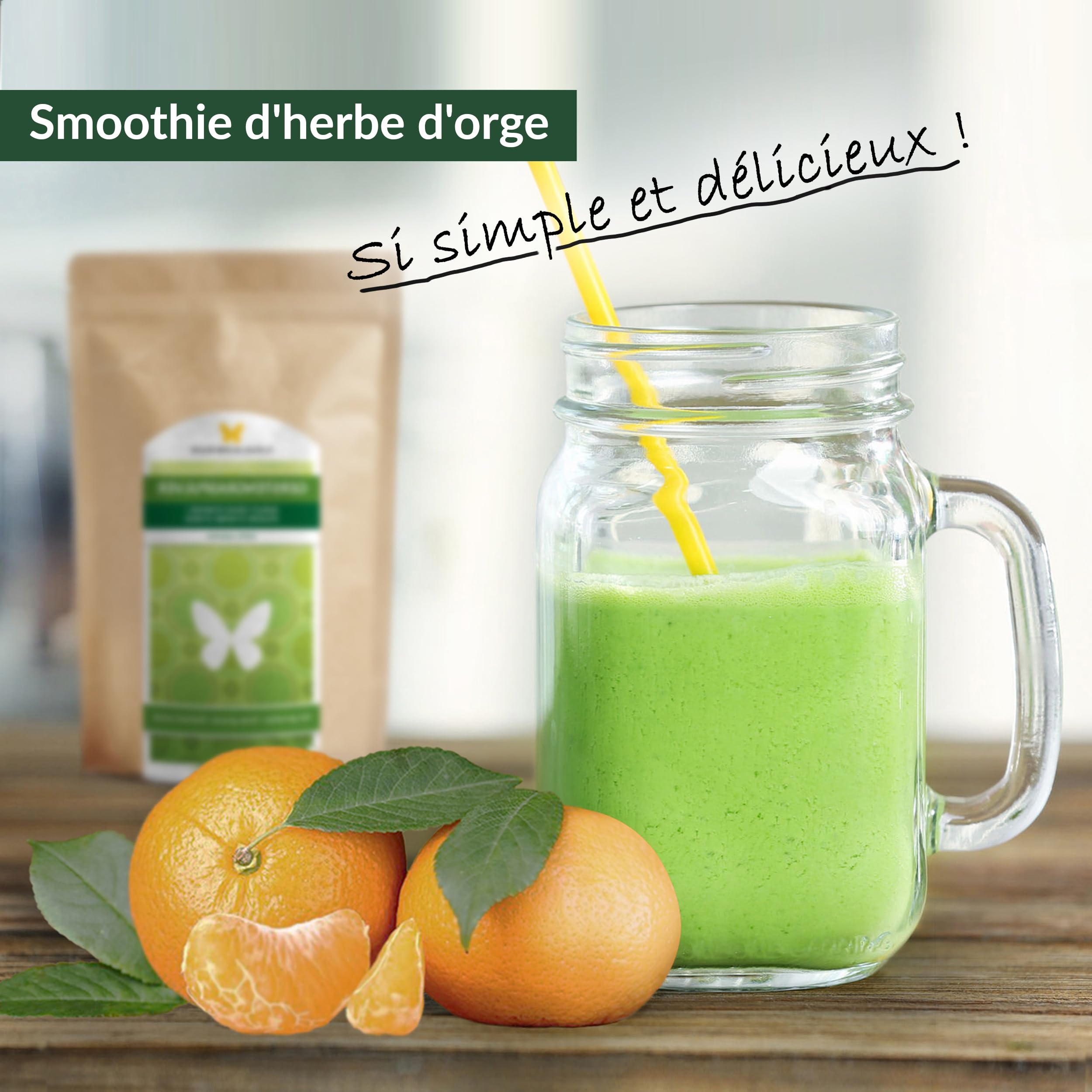 1kg de poudre d'herbe d'orge issue de jeunes herbes, sans additifs, qualité crue, traitement doux à basse température (1000g)
