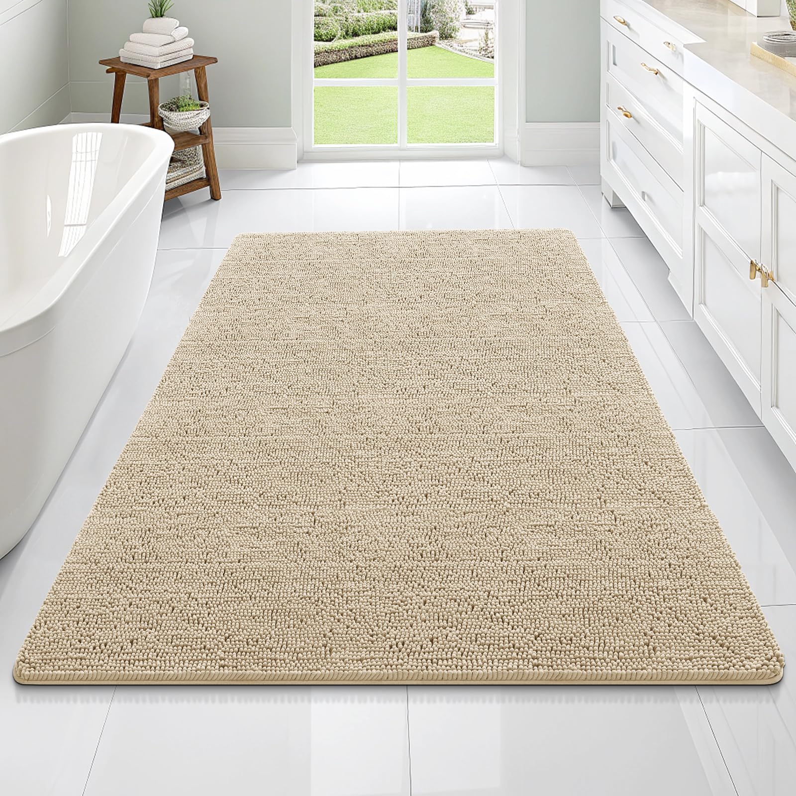 Photo 1 of OLANLY Large Bathroom Rugs 70x46, Extra Soft Absorbent Chenille Bath Rugs, Rubber Backing Quick Dry, Machine Washable Bath Mats for Bathroom Floor, Tub and Shower, Home Decor Accessories, Beige
